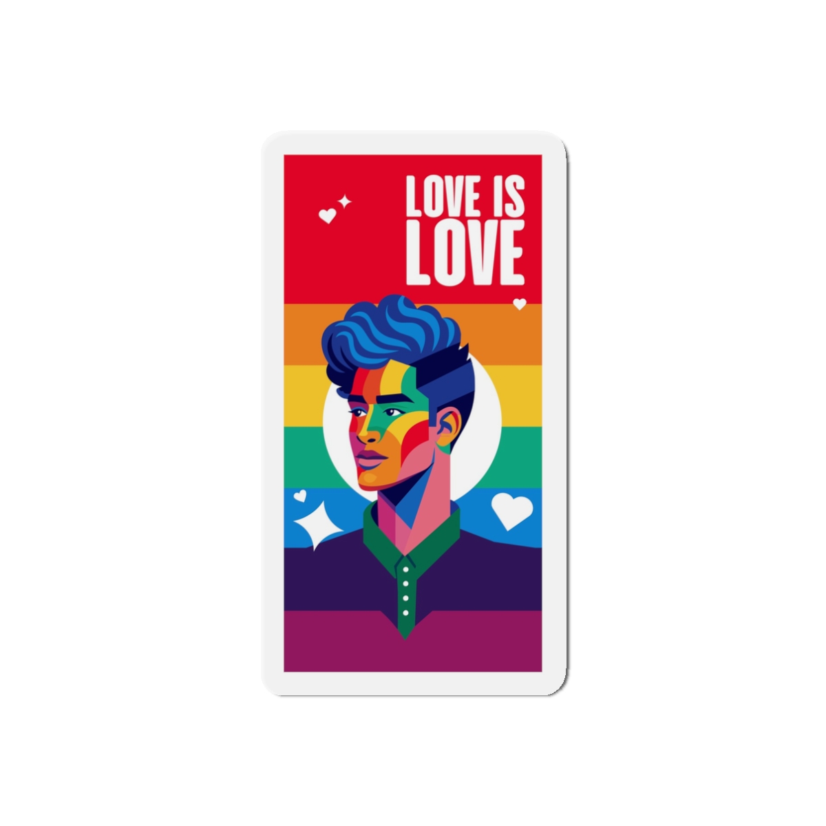 Poster Man With Rainbow Colored Face Rainbow Colored Background Die Cut Magnets - Image 4