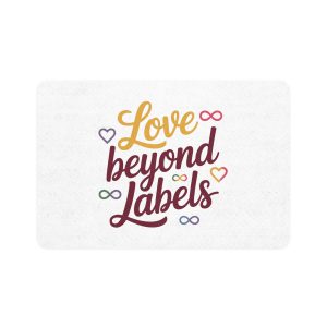 Love Beyond Labels T Shirt Design Isolated White Background Pet Food Mat 12x18