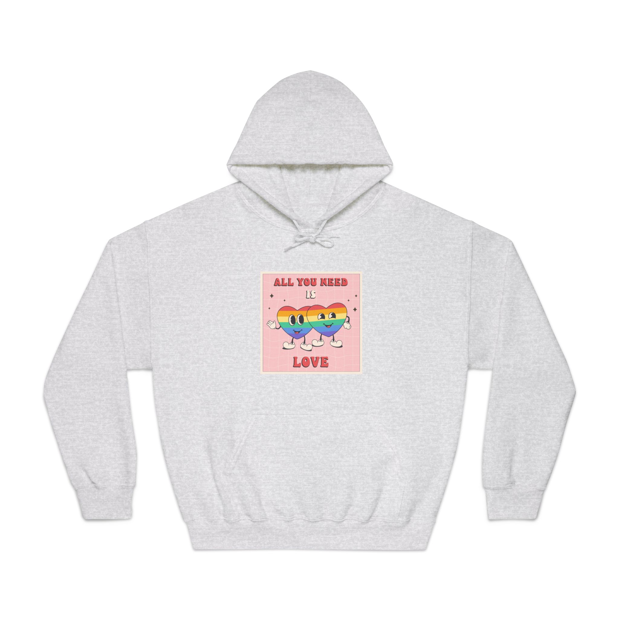 Lgbtq Pride Month Retro Groovy Poster Social Media Post Template With Rainbow Heart Unisex Dryblend Hooded Sweatshirt - Image 5