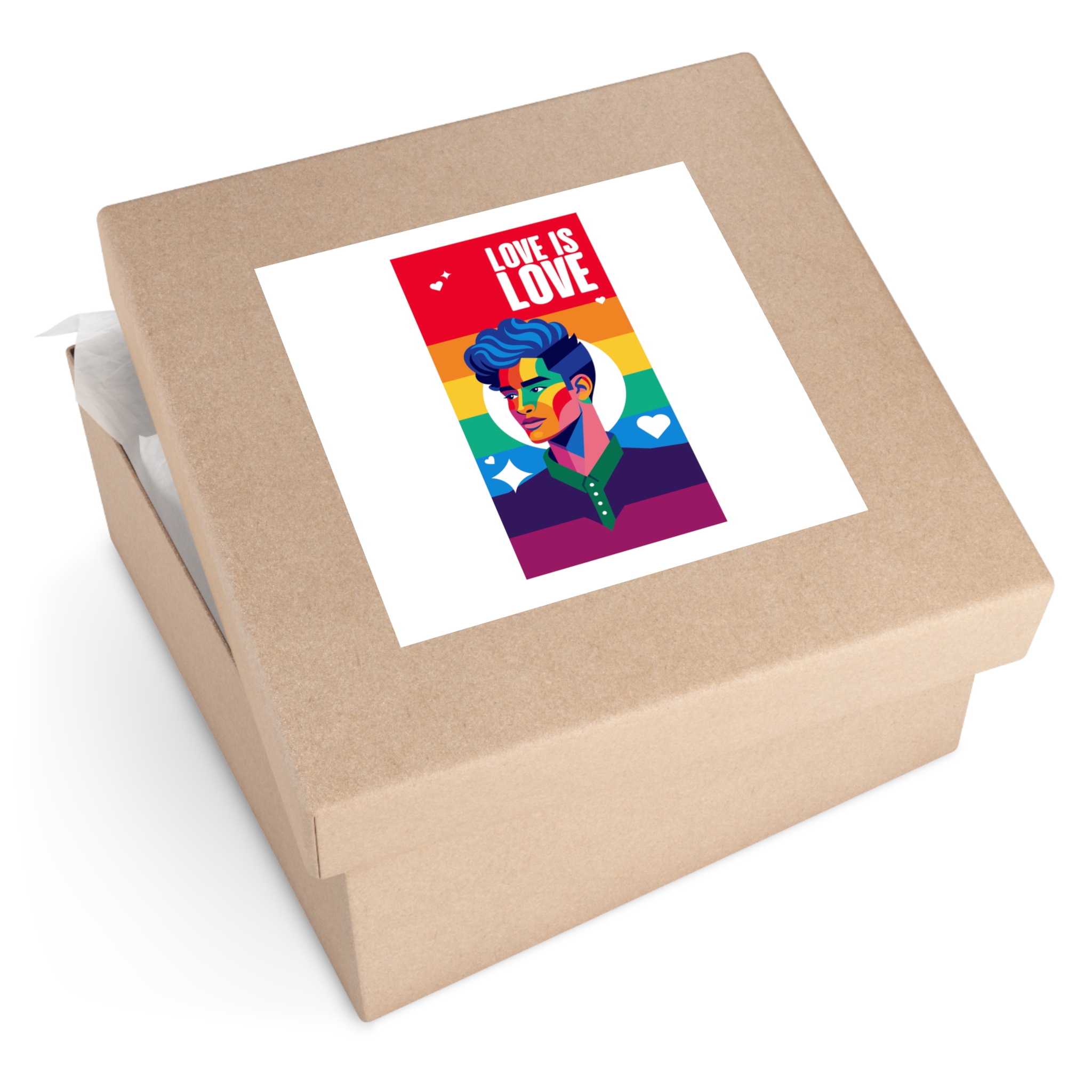 Poster Man With Rainbow Colored Face Rainbow Colored Background Laminate Stickers Square - Image 51