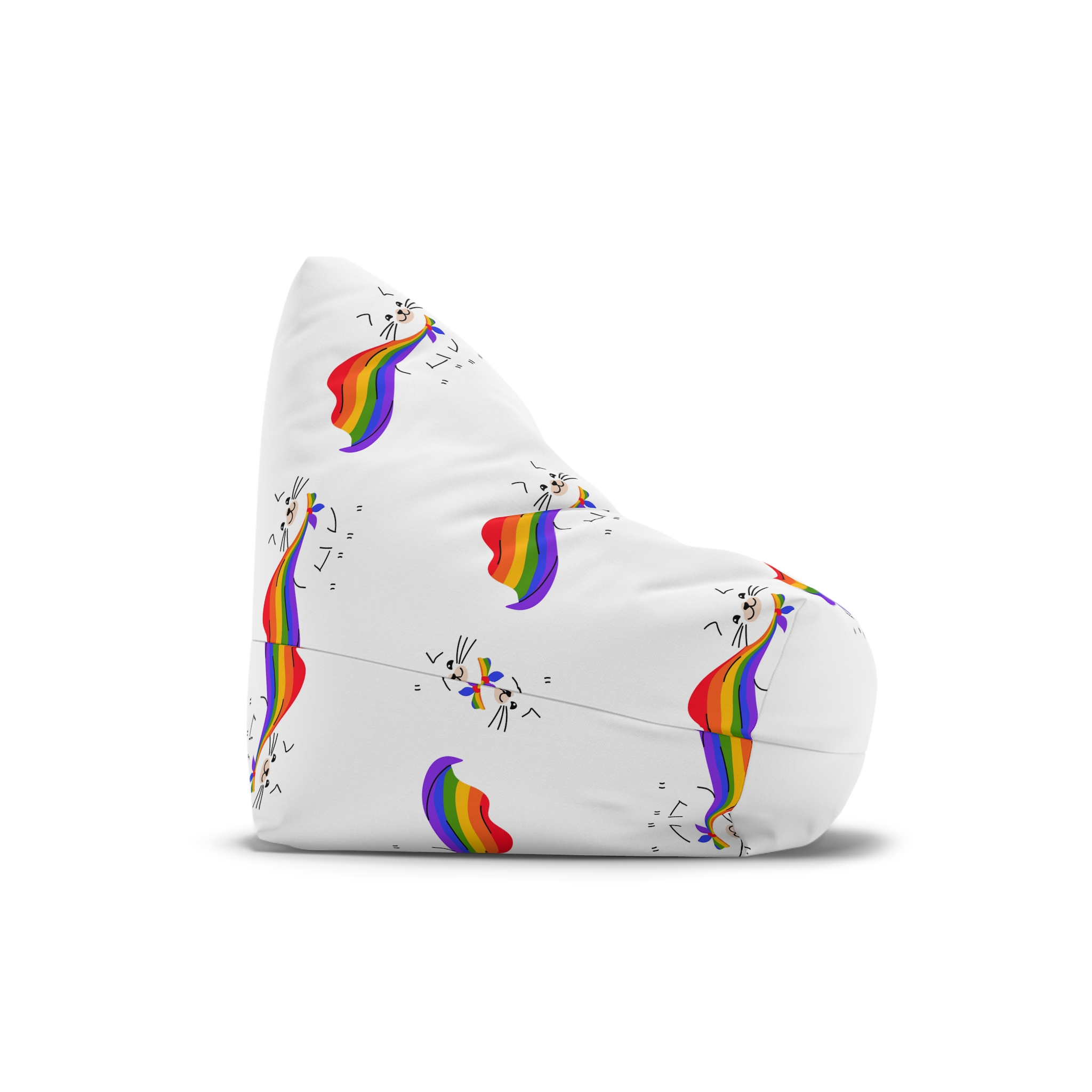Kawaii Cat With Lgbtq Rainbow Flag Cartoon Bean Bag Chair Cover - Image 3