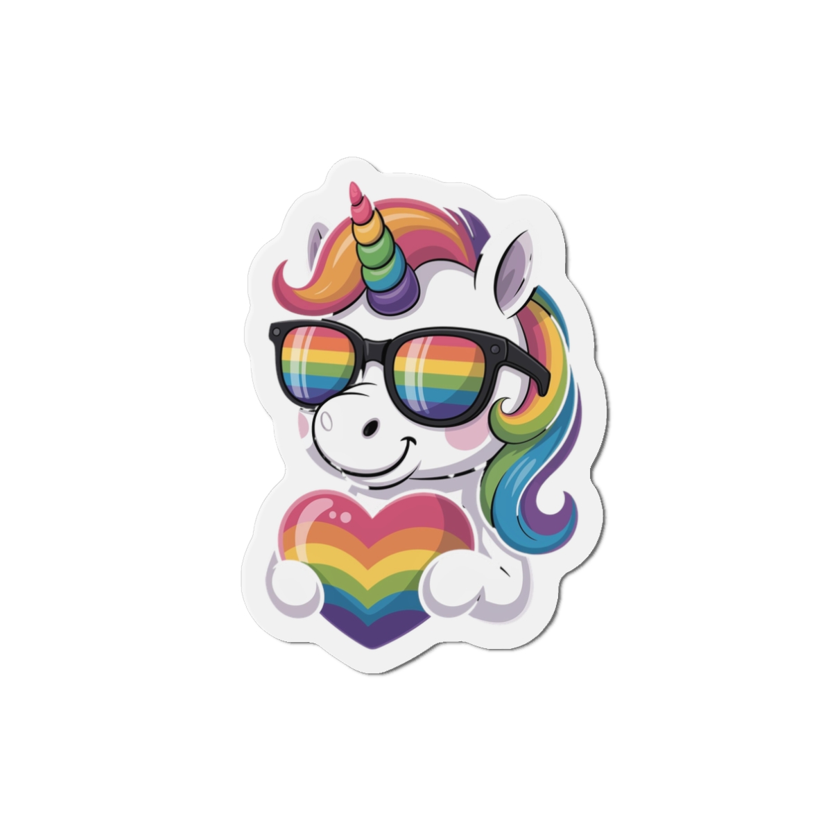 Cute Unicorn With Rainbowcolored Mane Tail Is Wearing Black Sunglassesnbow Stripes Die Cut Magnets - Image 4