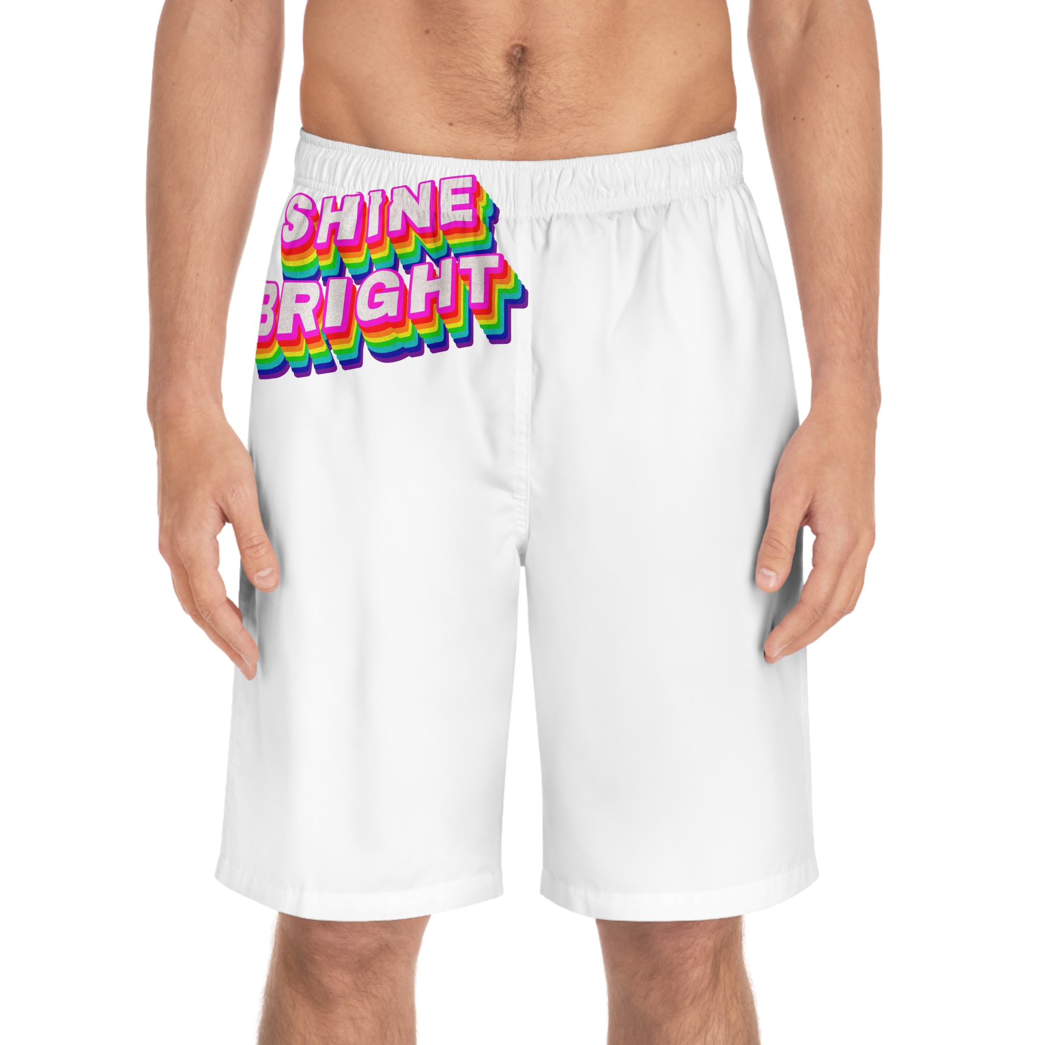 Rainbow Word Shine Bright Typography Design Element Mens Board Shorts Aop - Image 3