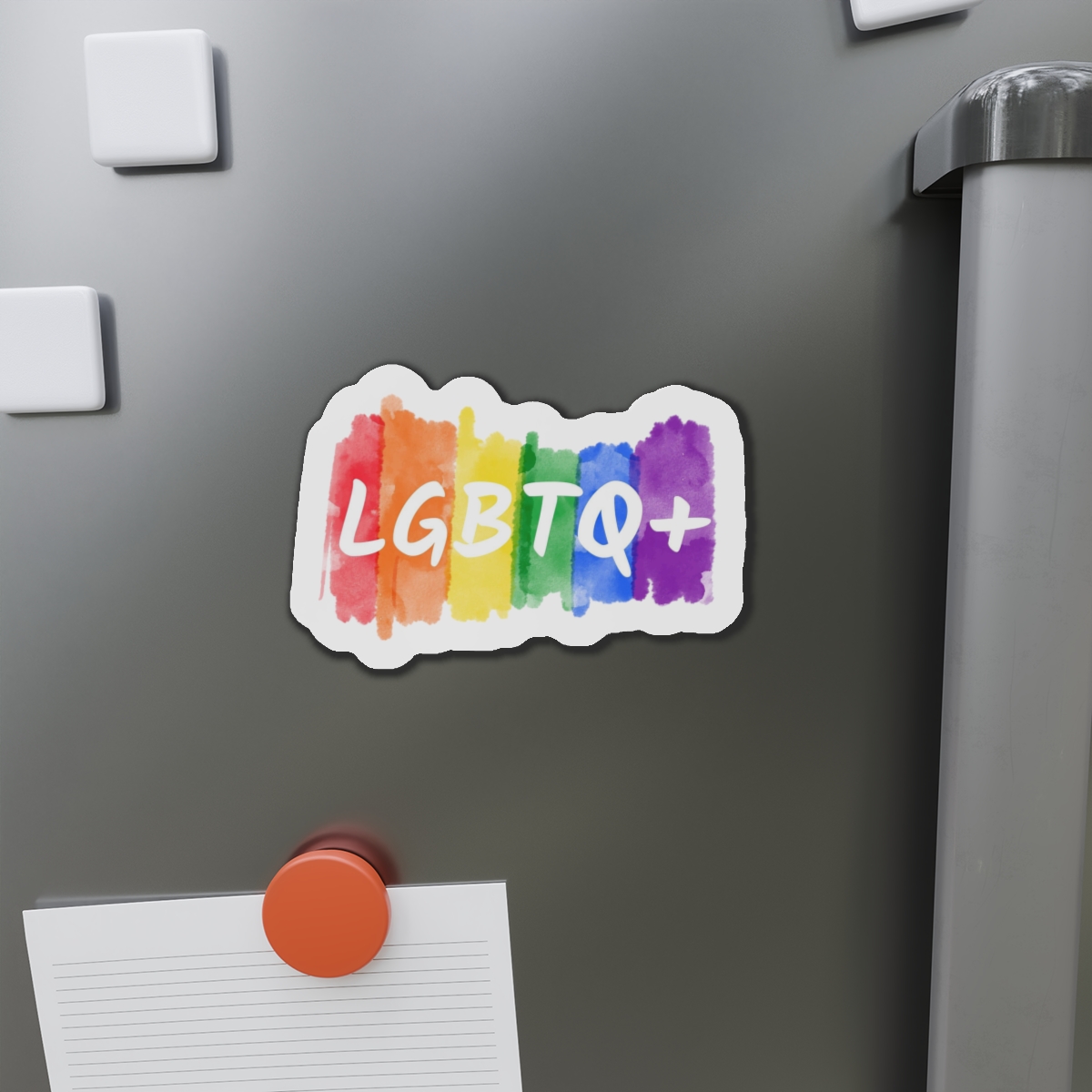 Lgbtq Logo Lettering Text Vector Rainbow Watercolor Paint Textured Colorful Stripes Die Cut Magnets - Image 14