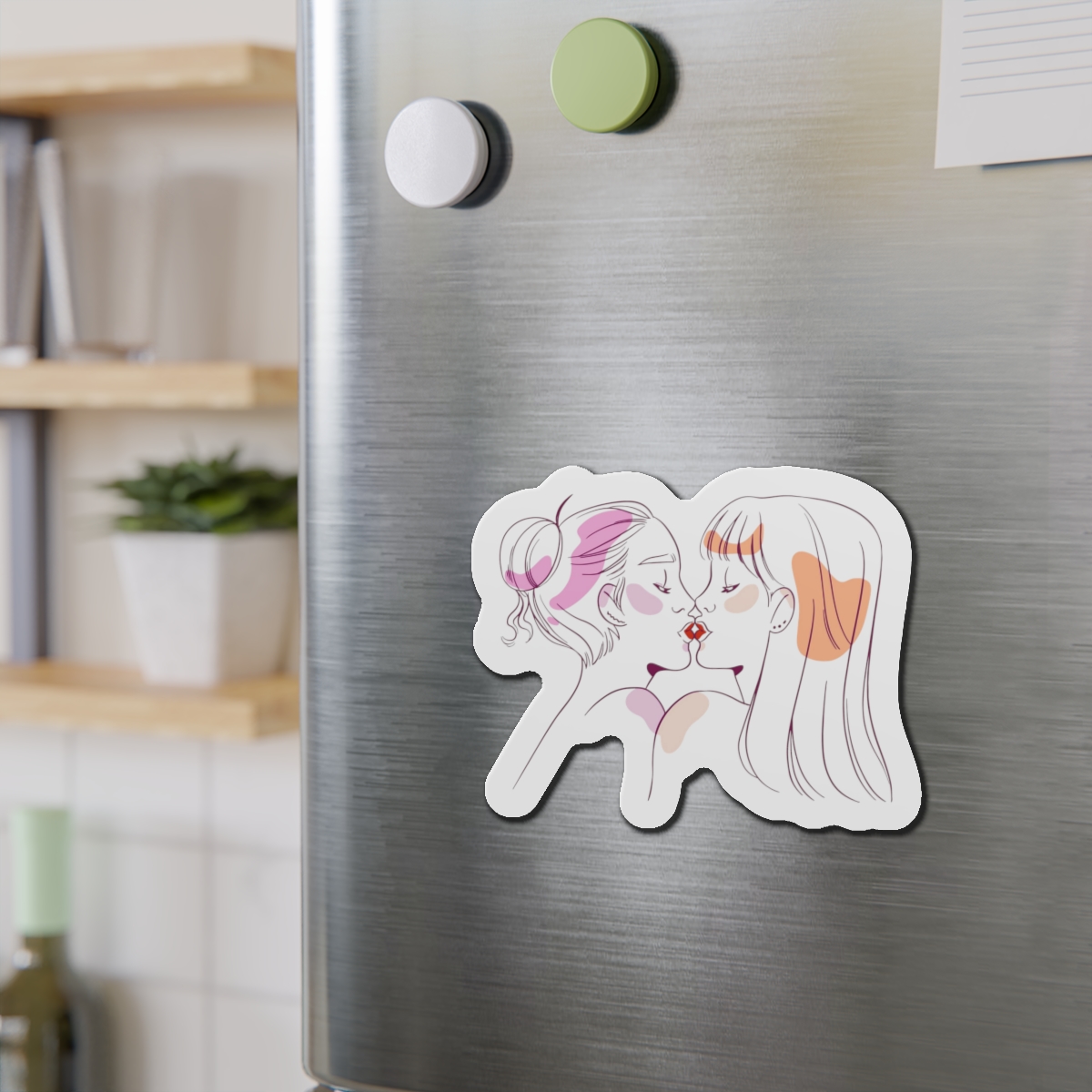 Hand Drawn Affectionate Lesbian Kiss (2) Die Cut Magnets - Image 15