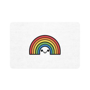 Colorful Rainbow Smiling Face Cartoon Illustration Pet Food Mat 12x18