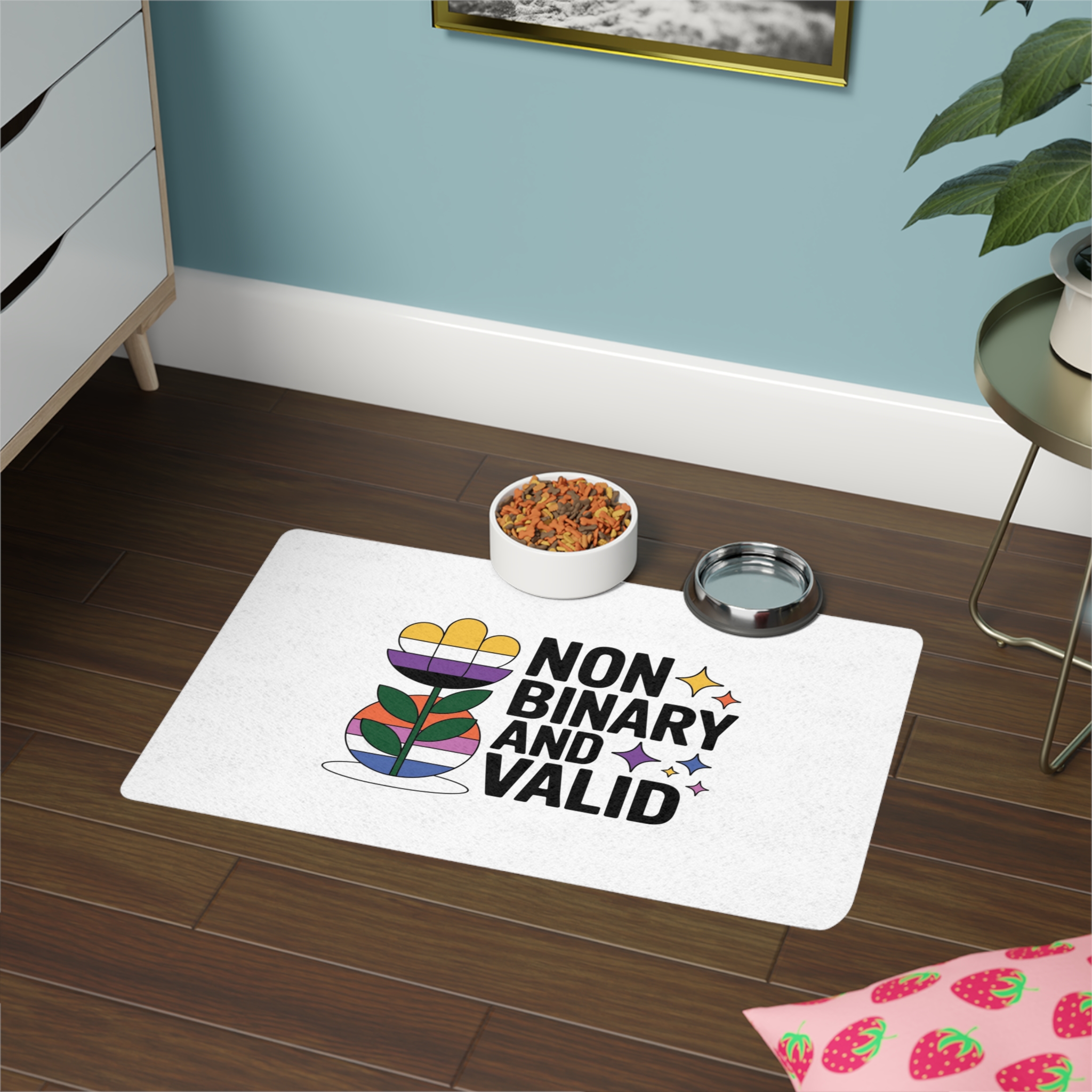 Non Binary Valid T Shirt Design Isolated White Background Pet Food Mat 12x18 - Image 4