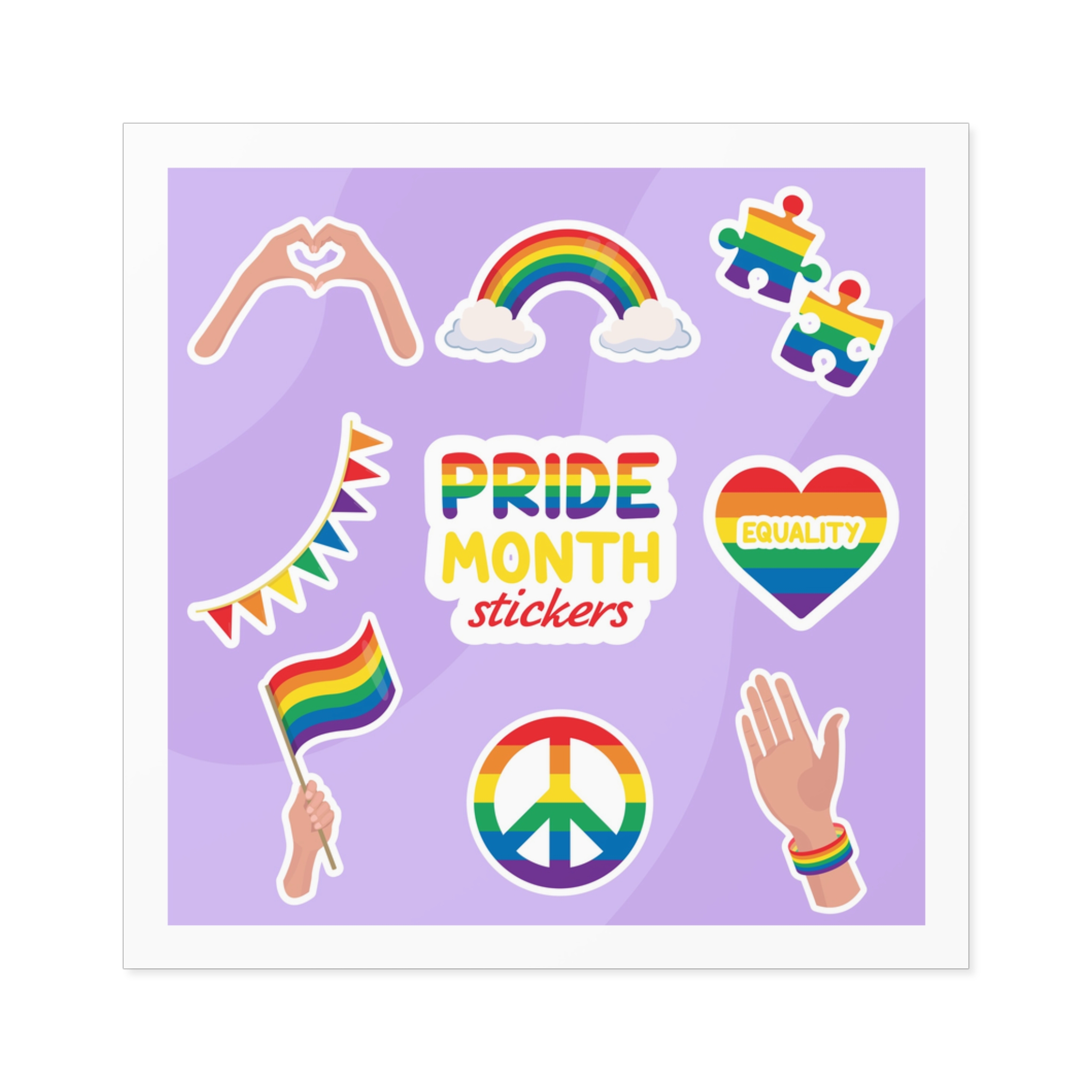 Pride Month Cute Stickers Lgbtq Rainbow Flag Flat Illustrations Laminate Stickers Square - Image 25
