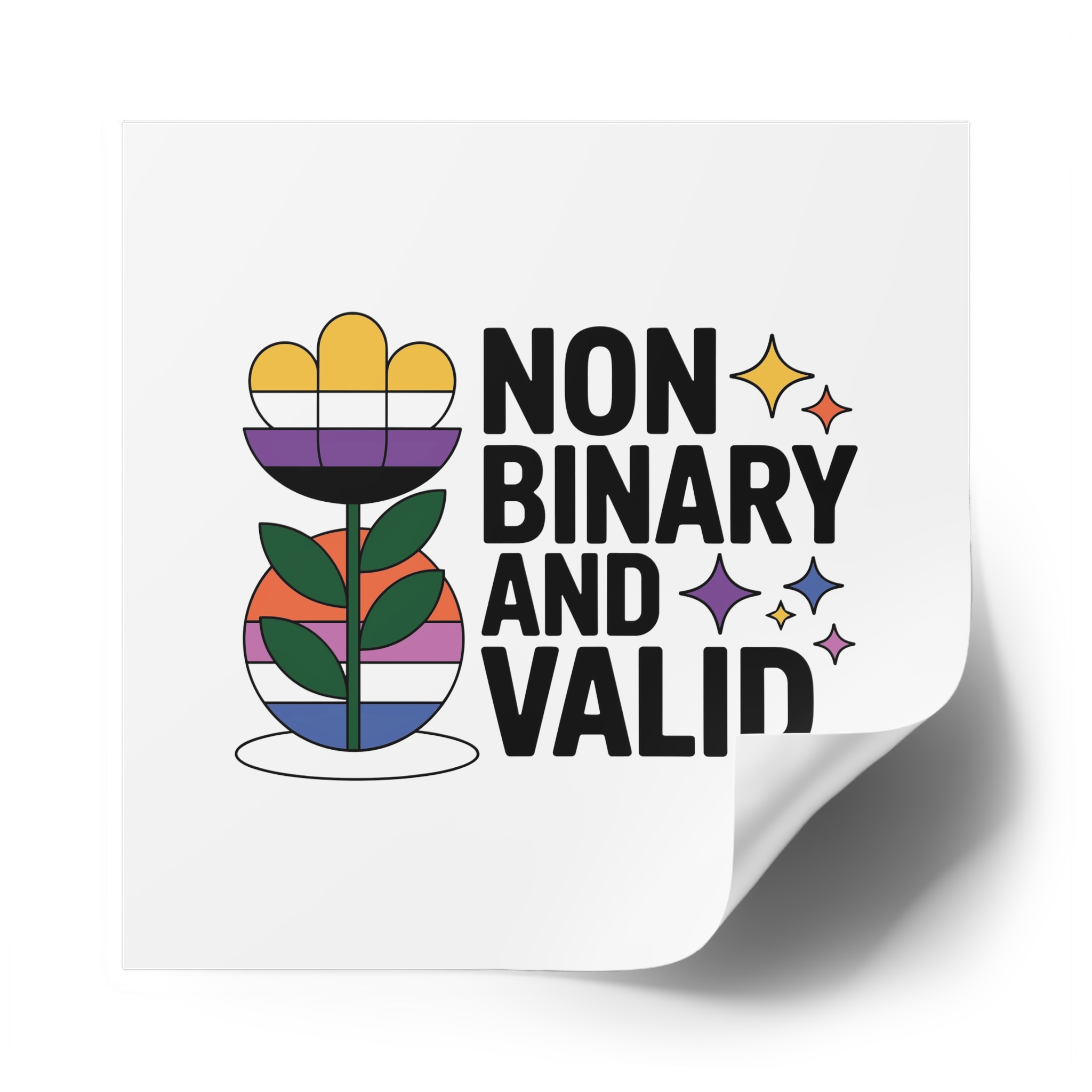 Non Binary Valid T Shirt Design Isolated White Background Laminate Stickers Square - Image 50