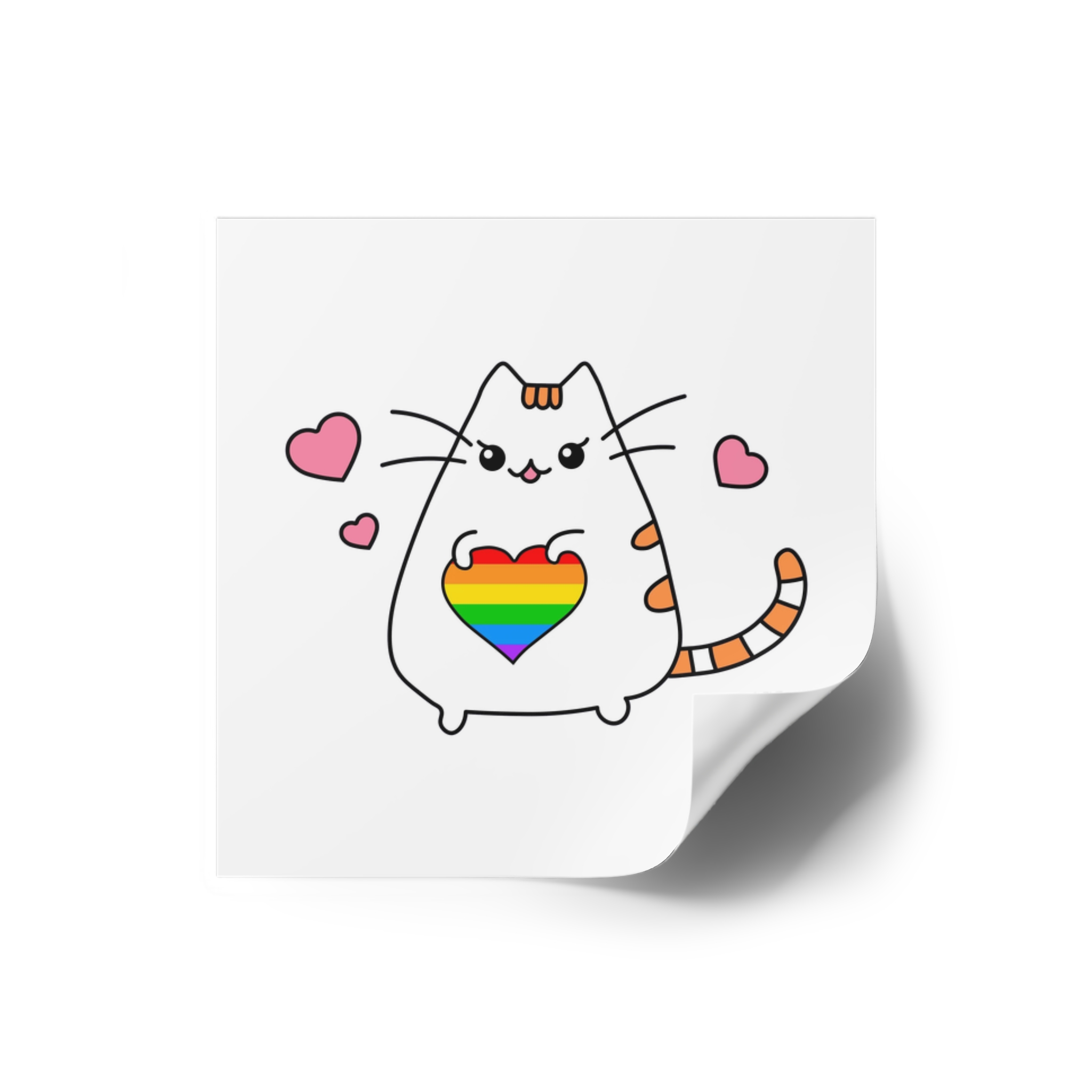 Kawaii Cat With Rainbow Heart Laminate Stickers Square - Image 10