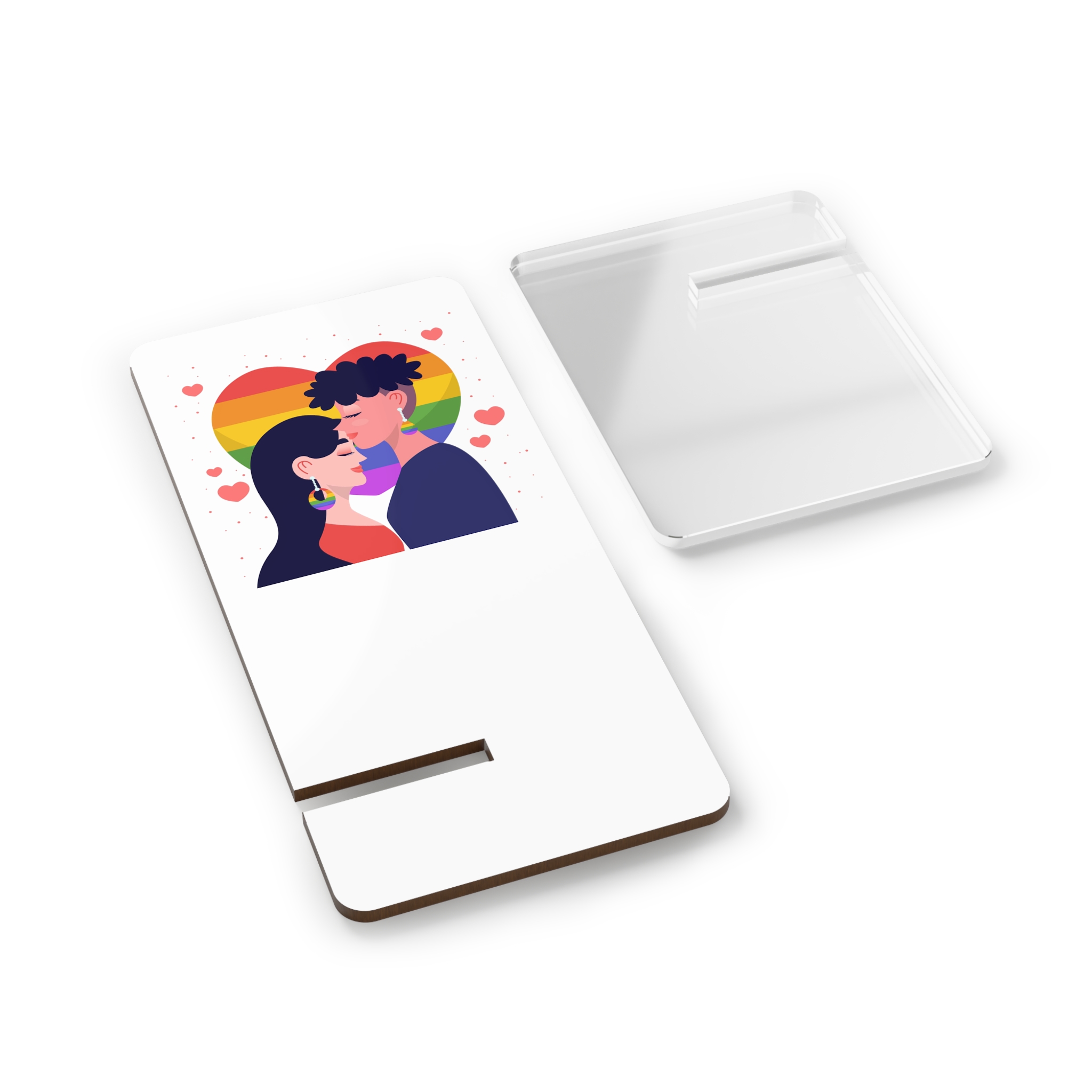 Flat Design Lesbian Couple Kiss Illustration Mobile Display Stand For Smartphones - Image 2