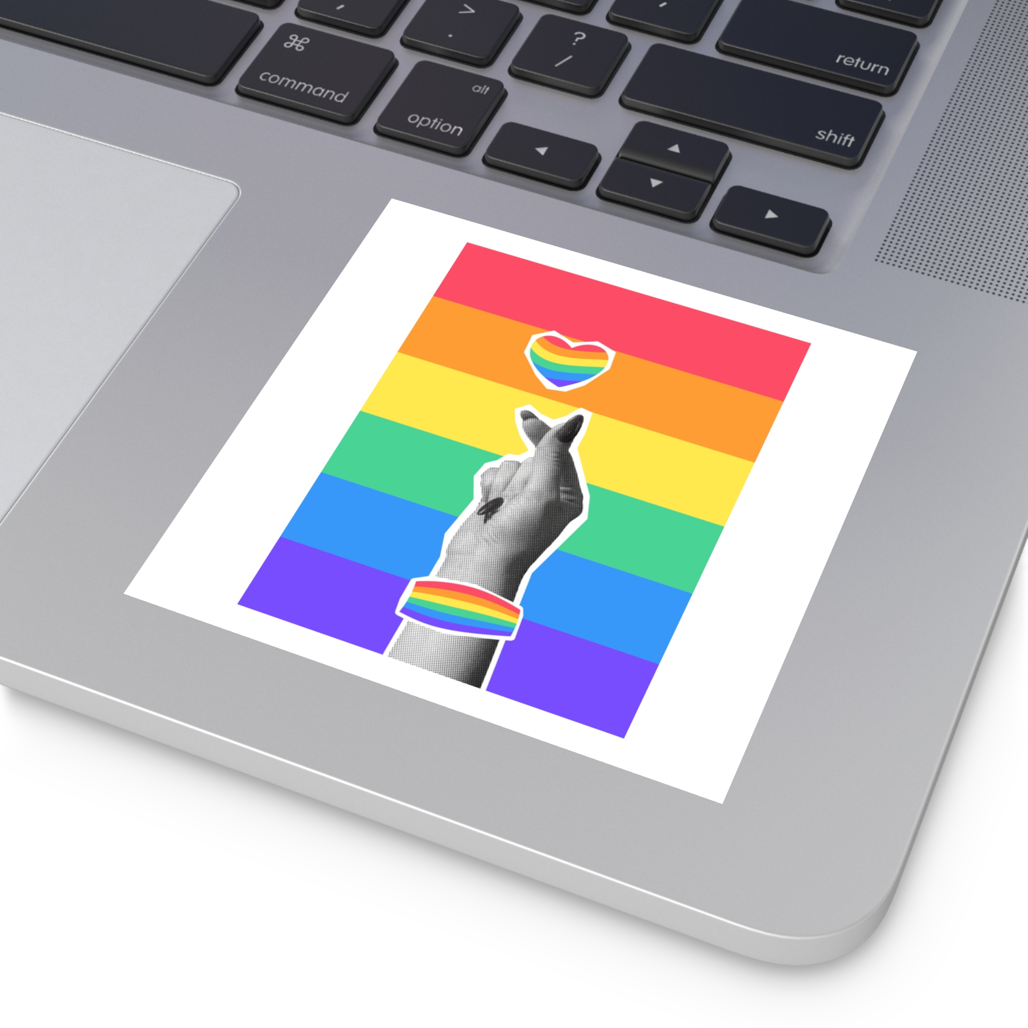 Lgbtq Trendy Retro Collage Halftone Hands Laminate Stickers Square - Image 31
