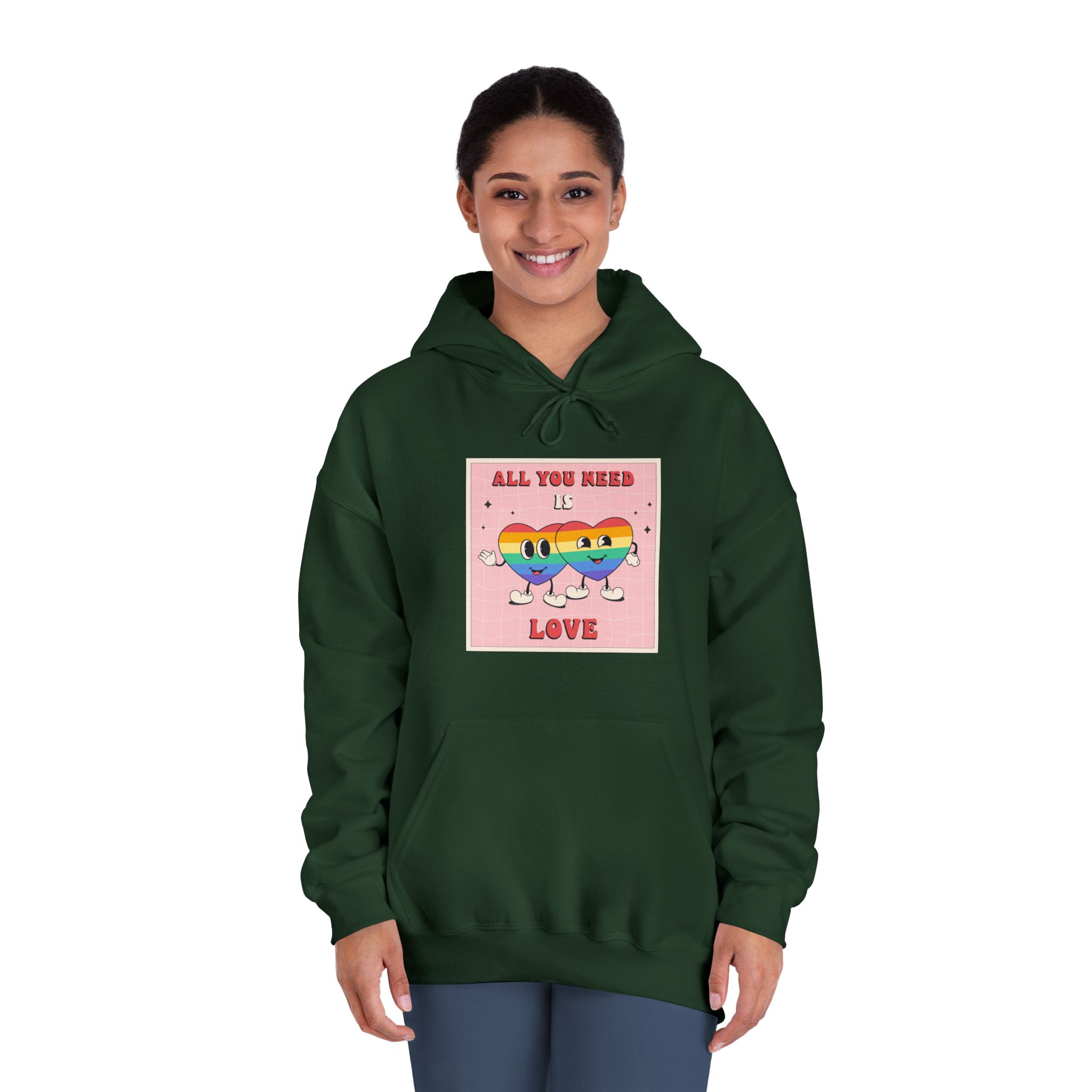 Lgbtq Pride Month Retro Groovy Poster Social Media Post Template With Rainbow Heart Unisex Dryblend Hooded Sweatshirt - Image 24