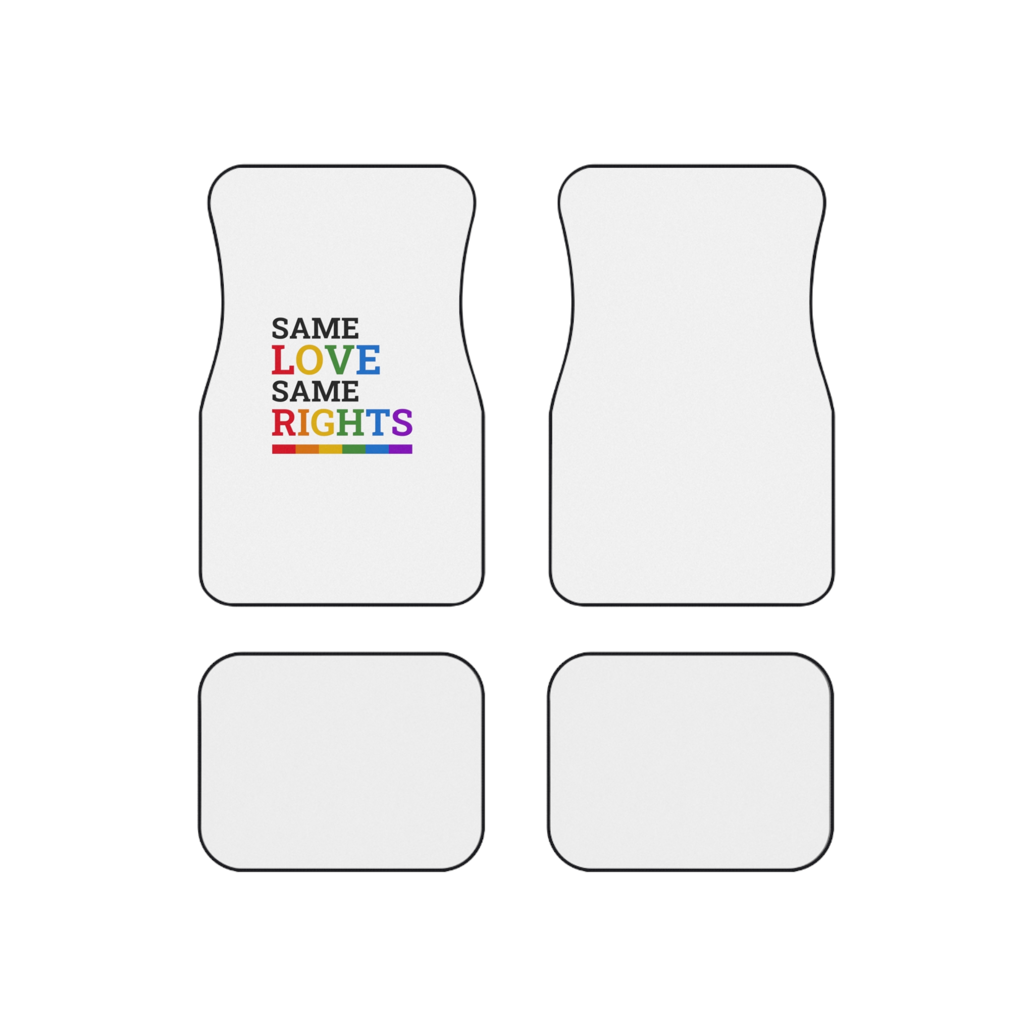 Same Love Same Rights Lgbtq Pride Month Quote Typographic Art With Rainbow Flag White Background Car Mats Set Of 4