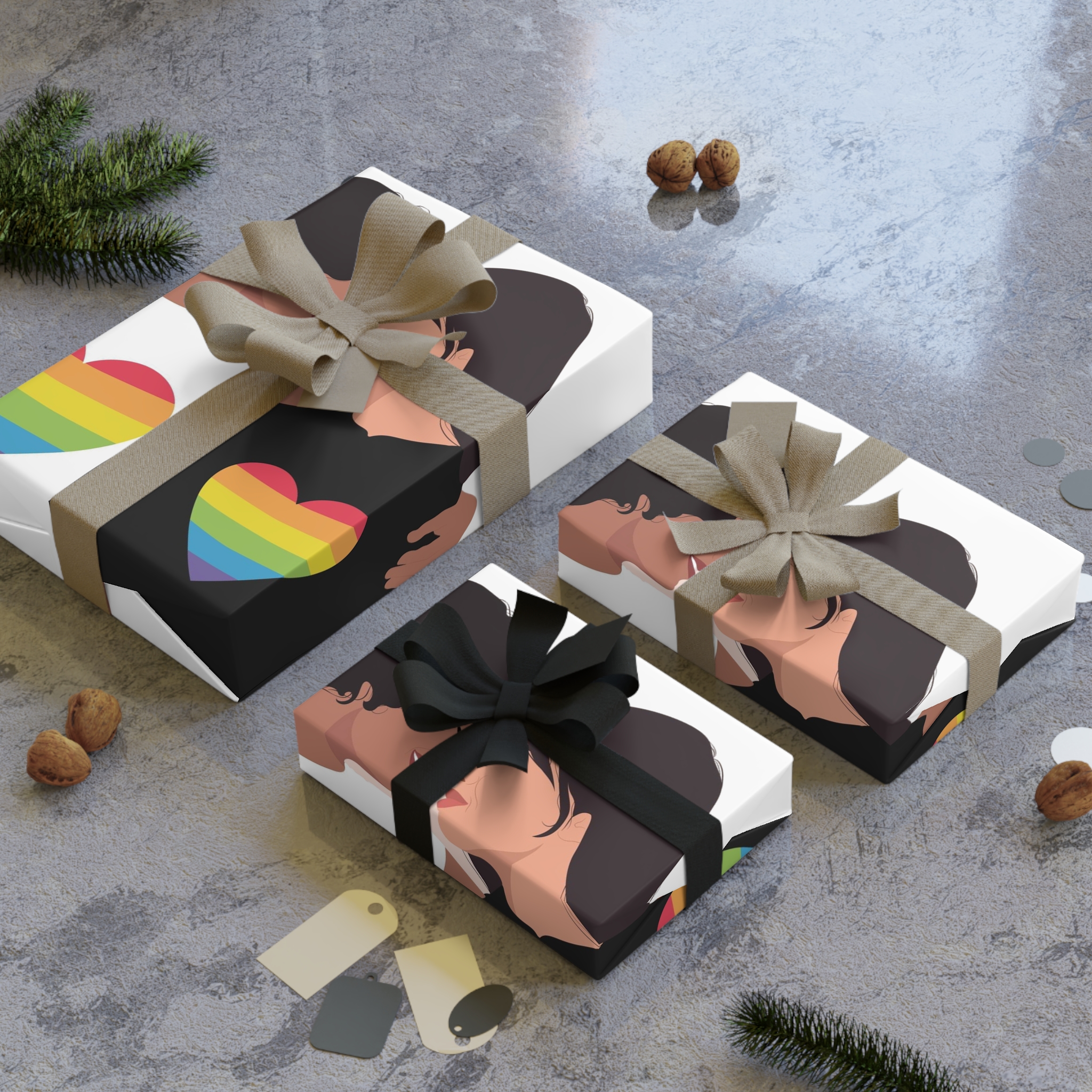 Embracing Lgbt Couple Couple Girls Love Smiling Each Other Gift Wrapping Paper Rolls 1pc - Image 4