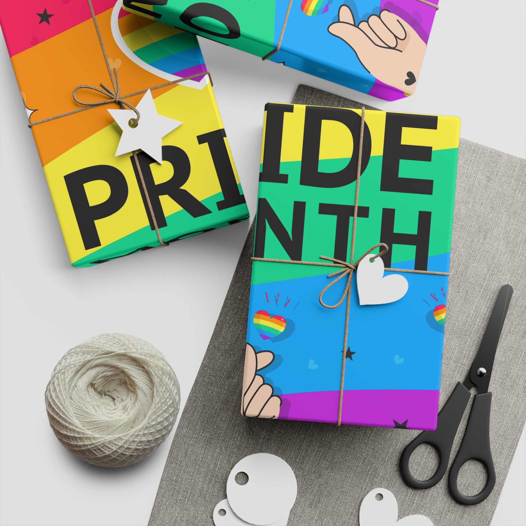 Pride Month Greeting Card Vector Illustration Hand Symbol Mini Heart Rainbow Flag Gift Wrapping Paper Sheets 1pc - Image 2