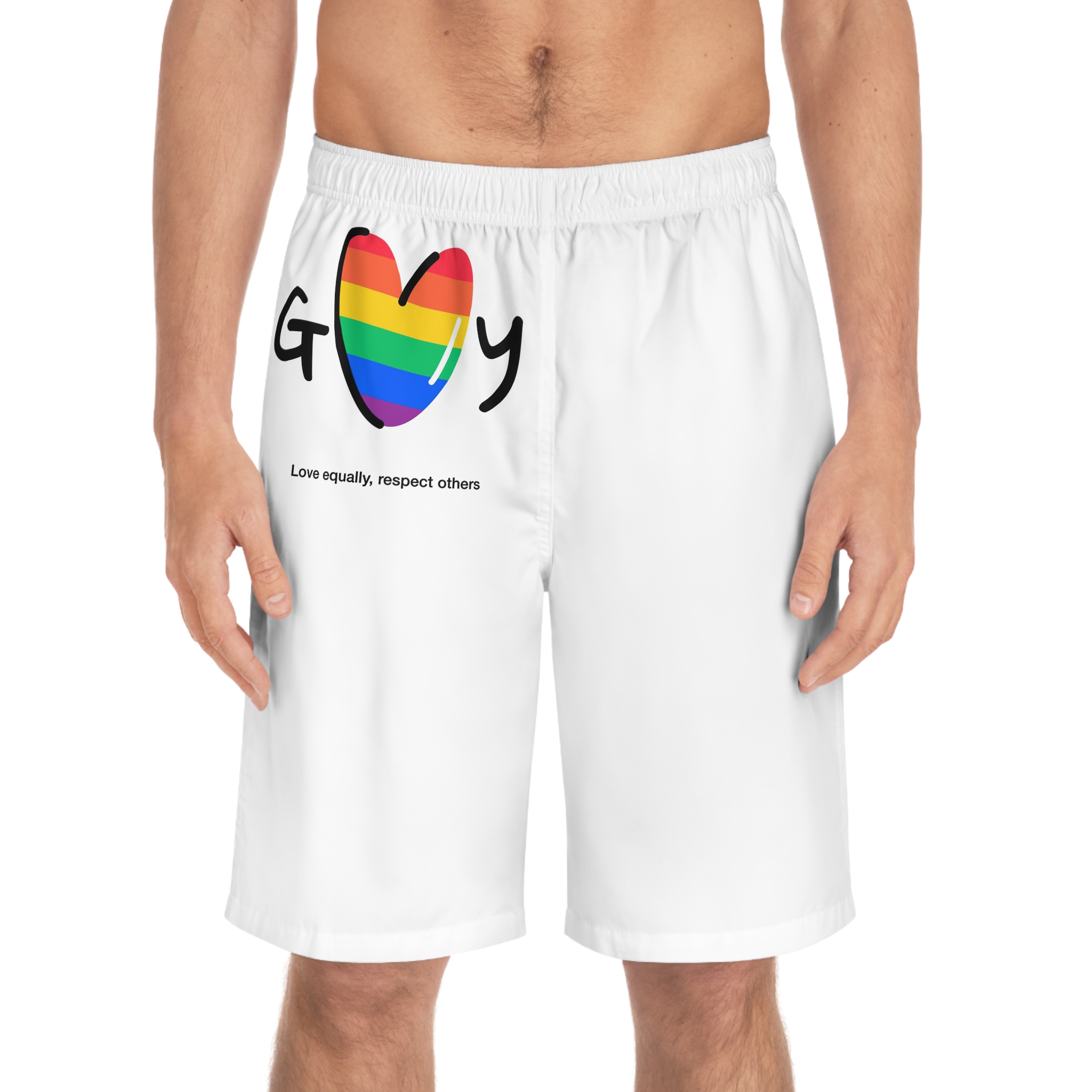 Love Letter Pride Rainbow Lettering Text Writing Pattern Freedom Love Heart Homo Colors Flag Parade Mens Board Shorts Aop - Image 3