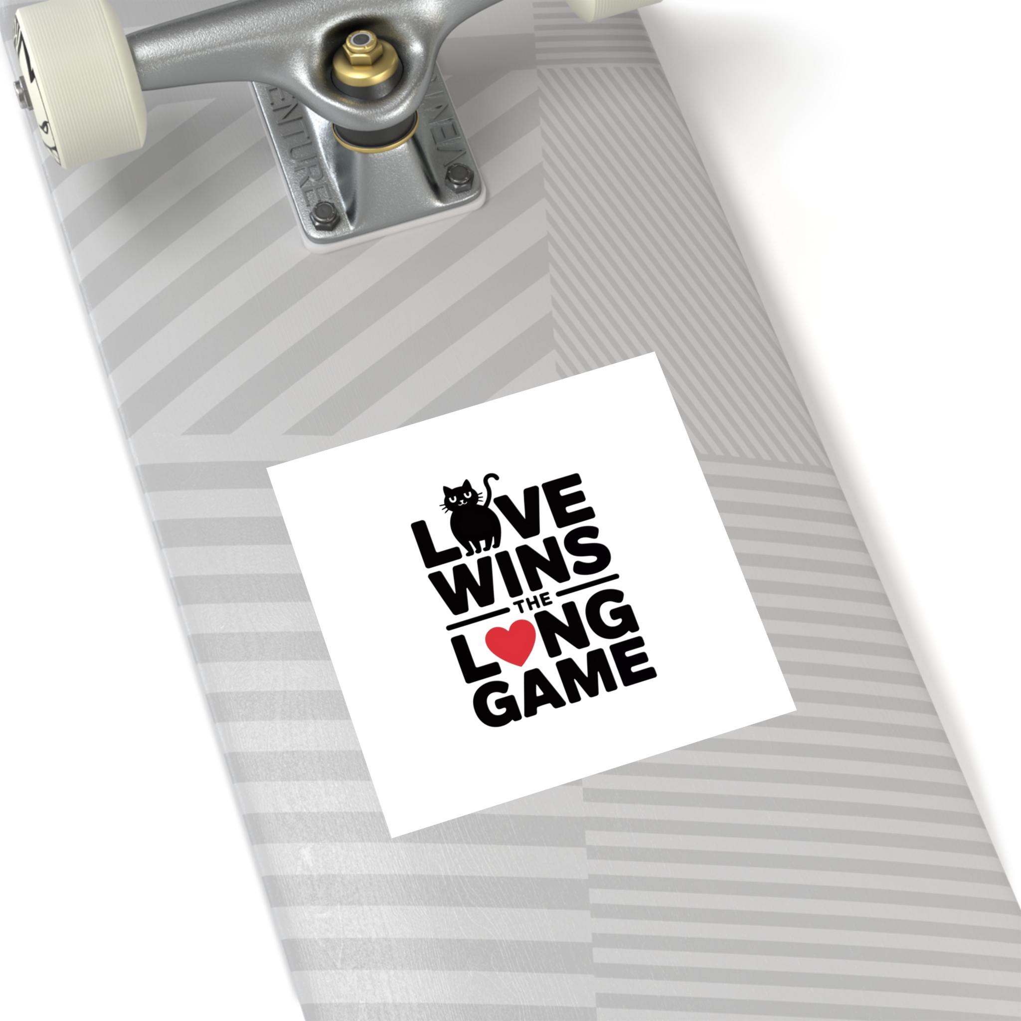 Love Wins Long Game With Black Cat Heart Illustration Laminate Stickers Square - Image 36