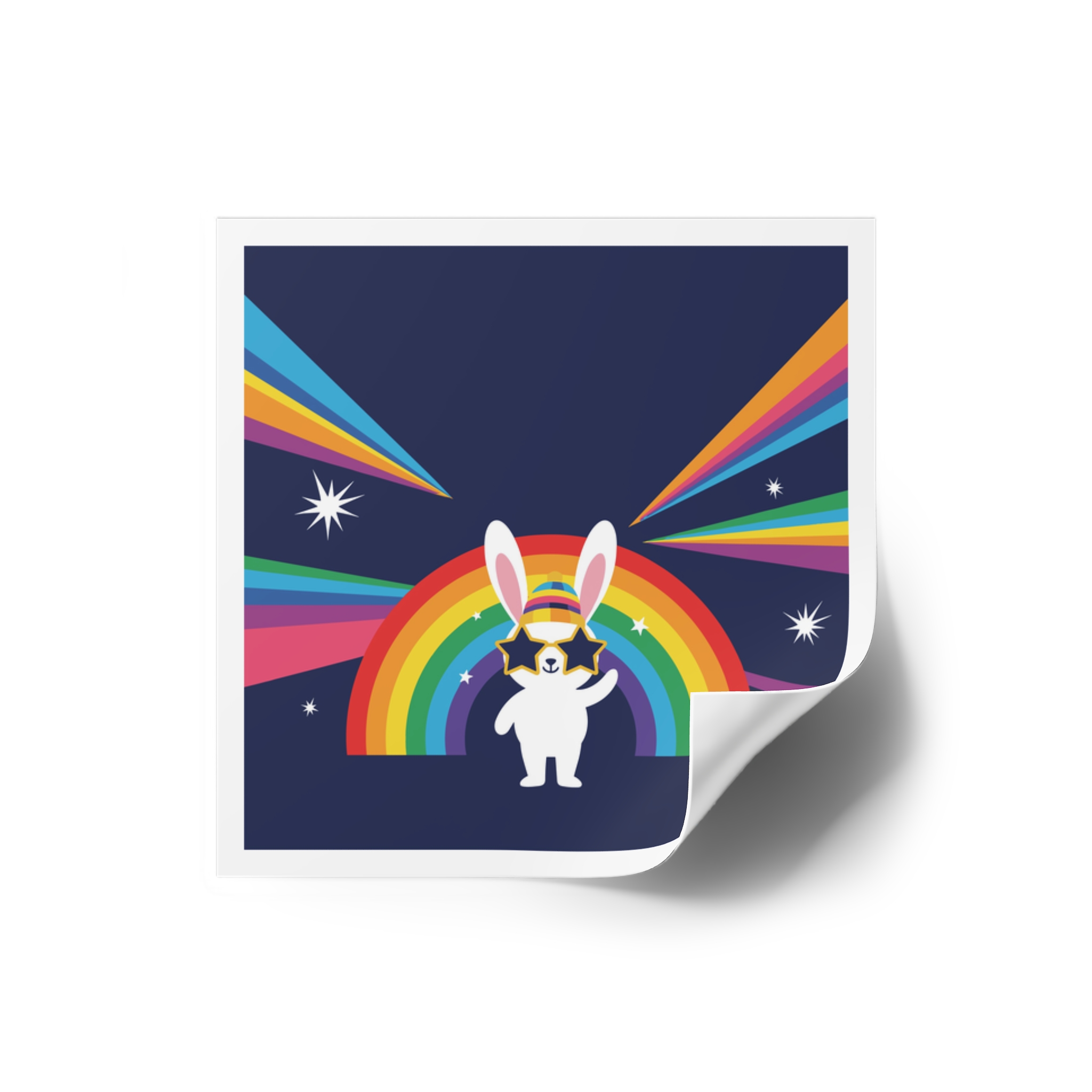 Happy Bunny With Rainbow Stars Laminate Stickers Square - Image 2