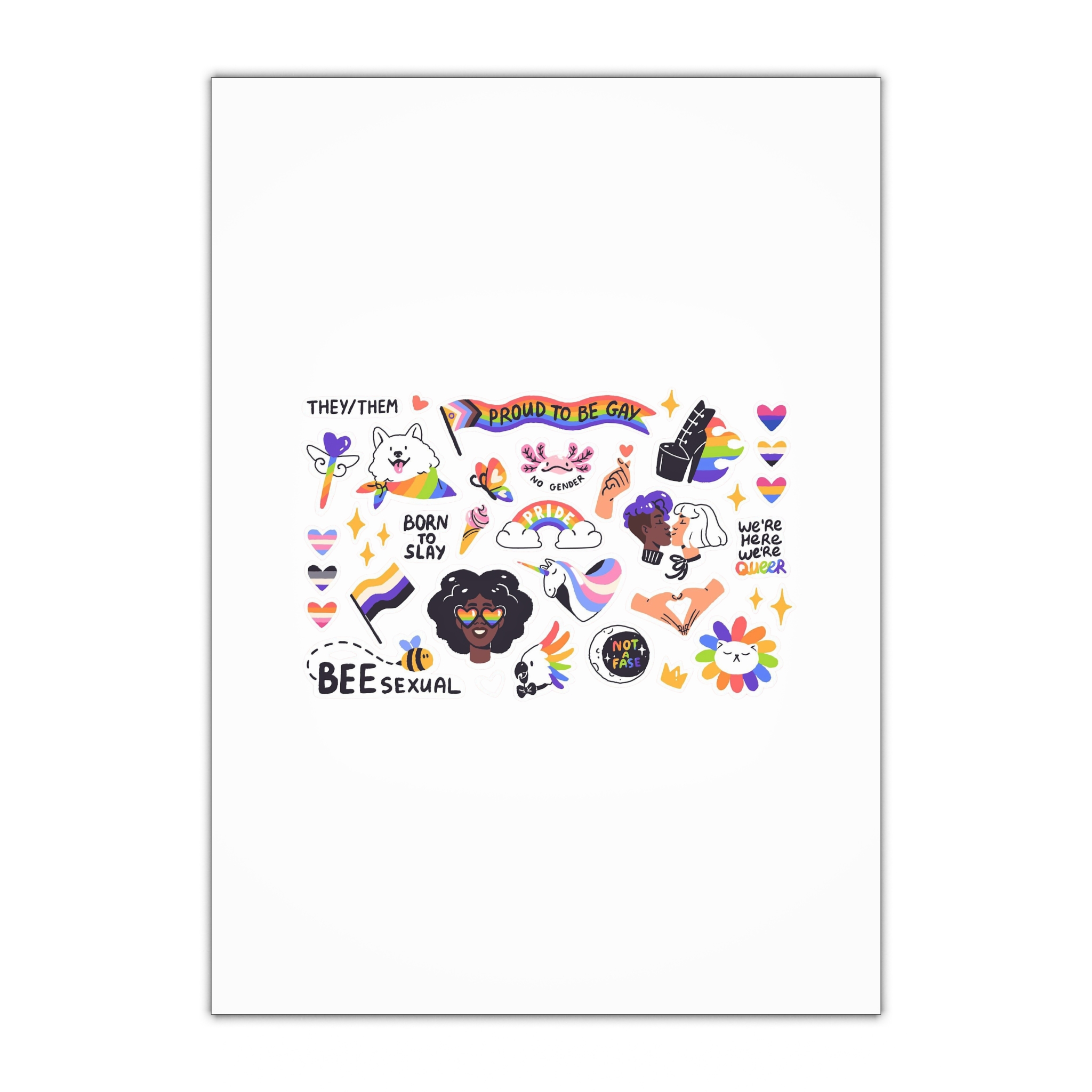 Lgbtq Stickers Pack Pride Month Set Rainbow Hearts Cute Unicorn Cat Icons Lgbt Progressive Flag Lesbian Kiss Love Gay Slogans Phrases Symbols Flat Hand Drawn Isolated Vector Illustrations Gift...