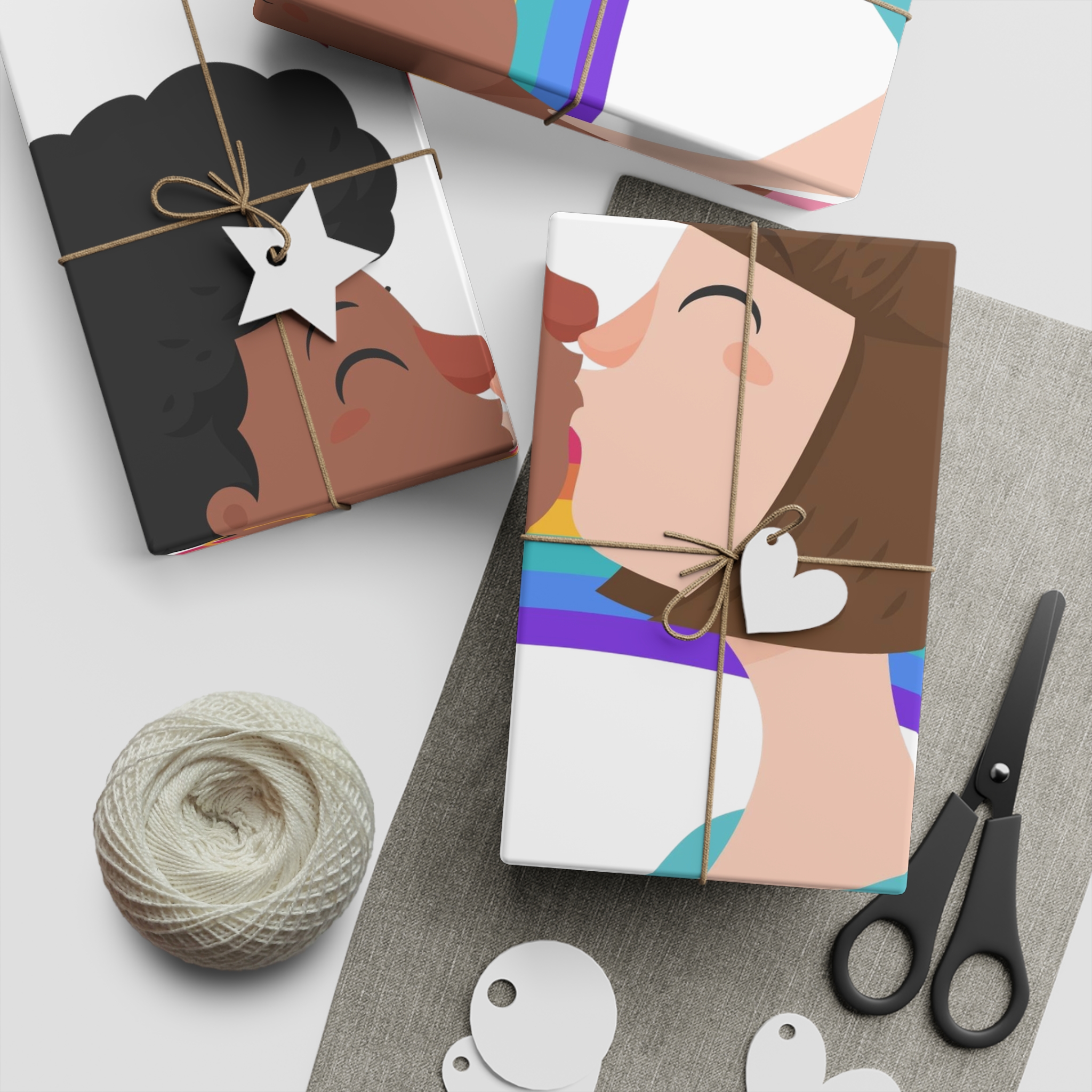 Flat Design Lesbian Kiss Illustrated Gift Wrapping Paper Sheets 1pc - Image 2