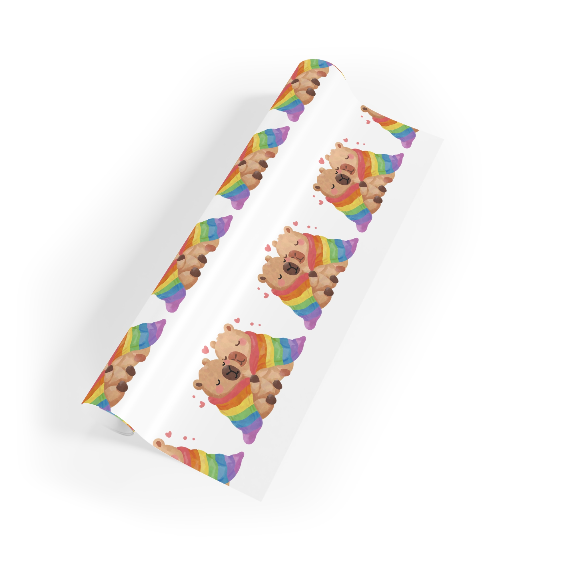 Two Capybaras Embracing Rainbow Blanket Illustration Gift Wrapping Paper Rolls 1pc - Image 3