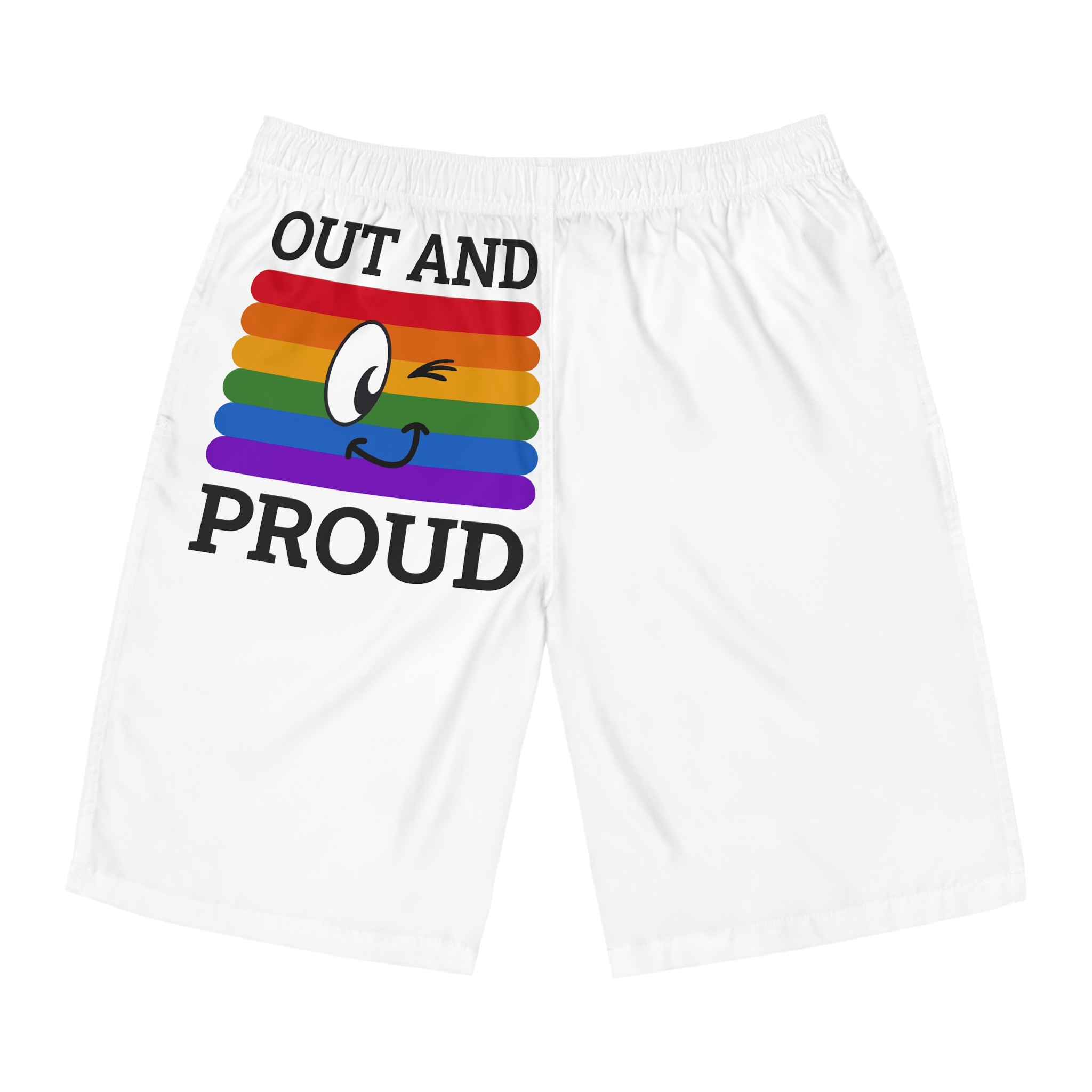 Out Proud Lgbtq Pride Month Quote Book Lover Rainbow Flag Hand Drawn Art White Background Mens Board Shorts Aop