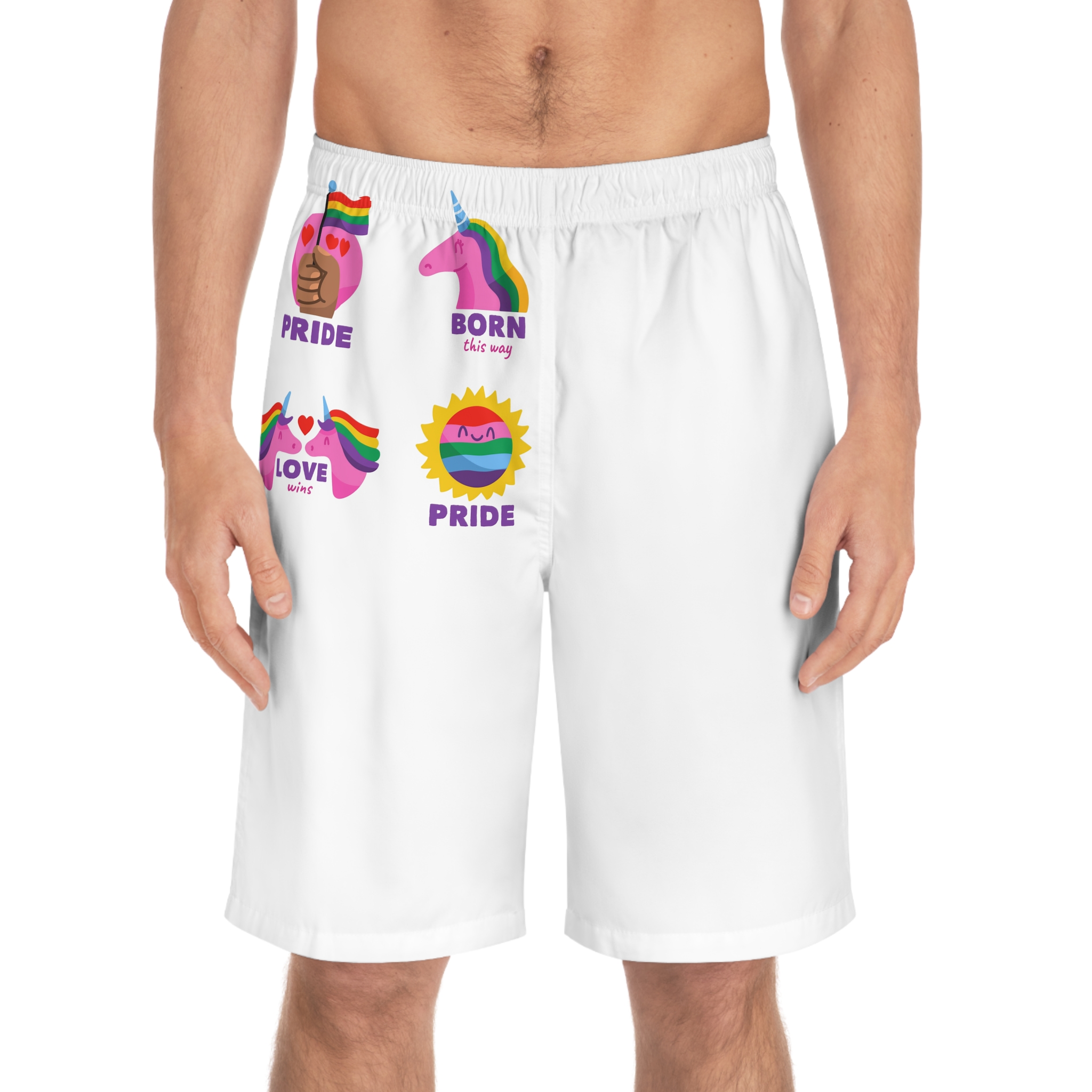 Illustrations Pride Day Badges Set Mens Board Shorts Aop - Image 3