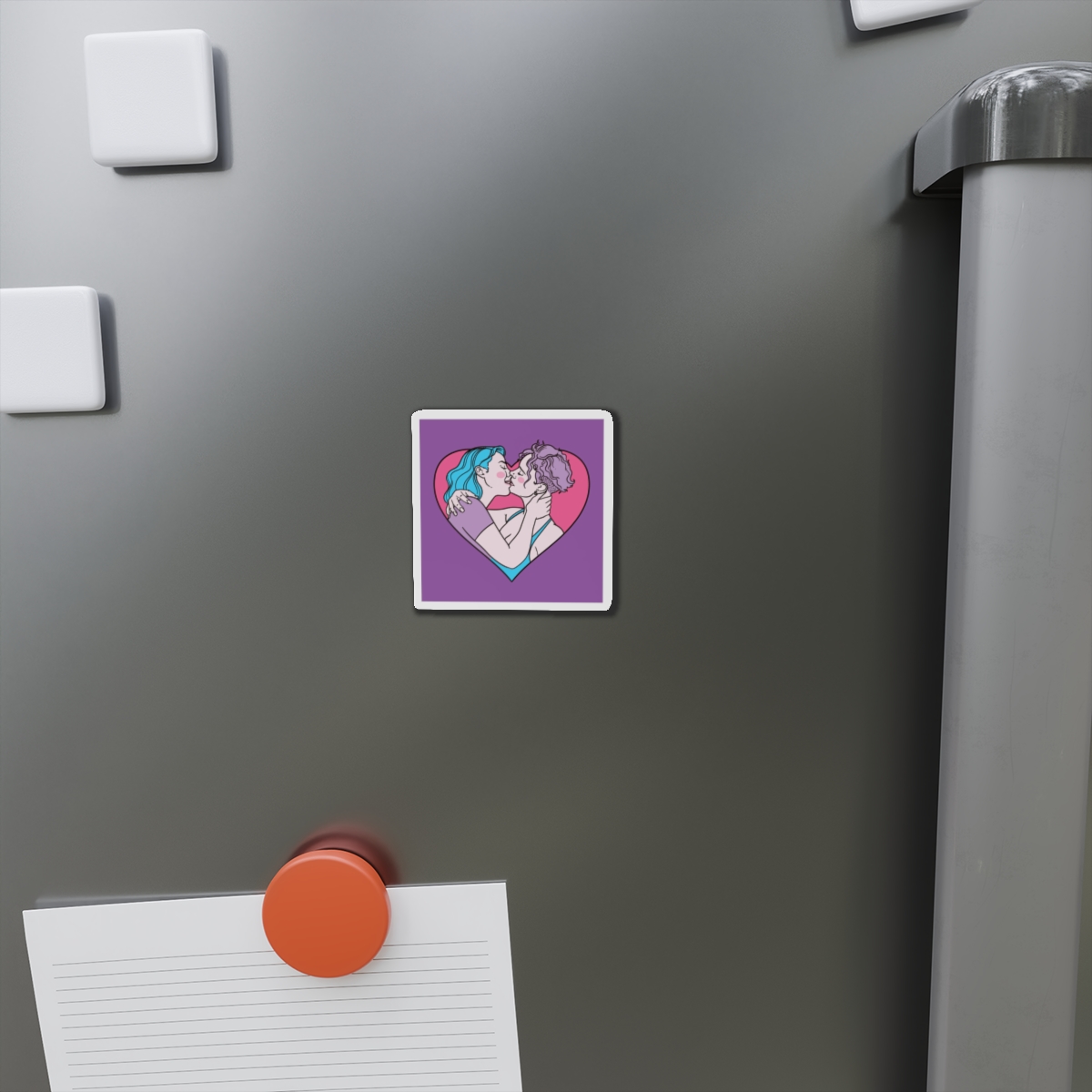 Hand Drawn Affectionate Lesbian Kiss Die Cut Magnets - Image 2