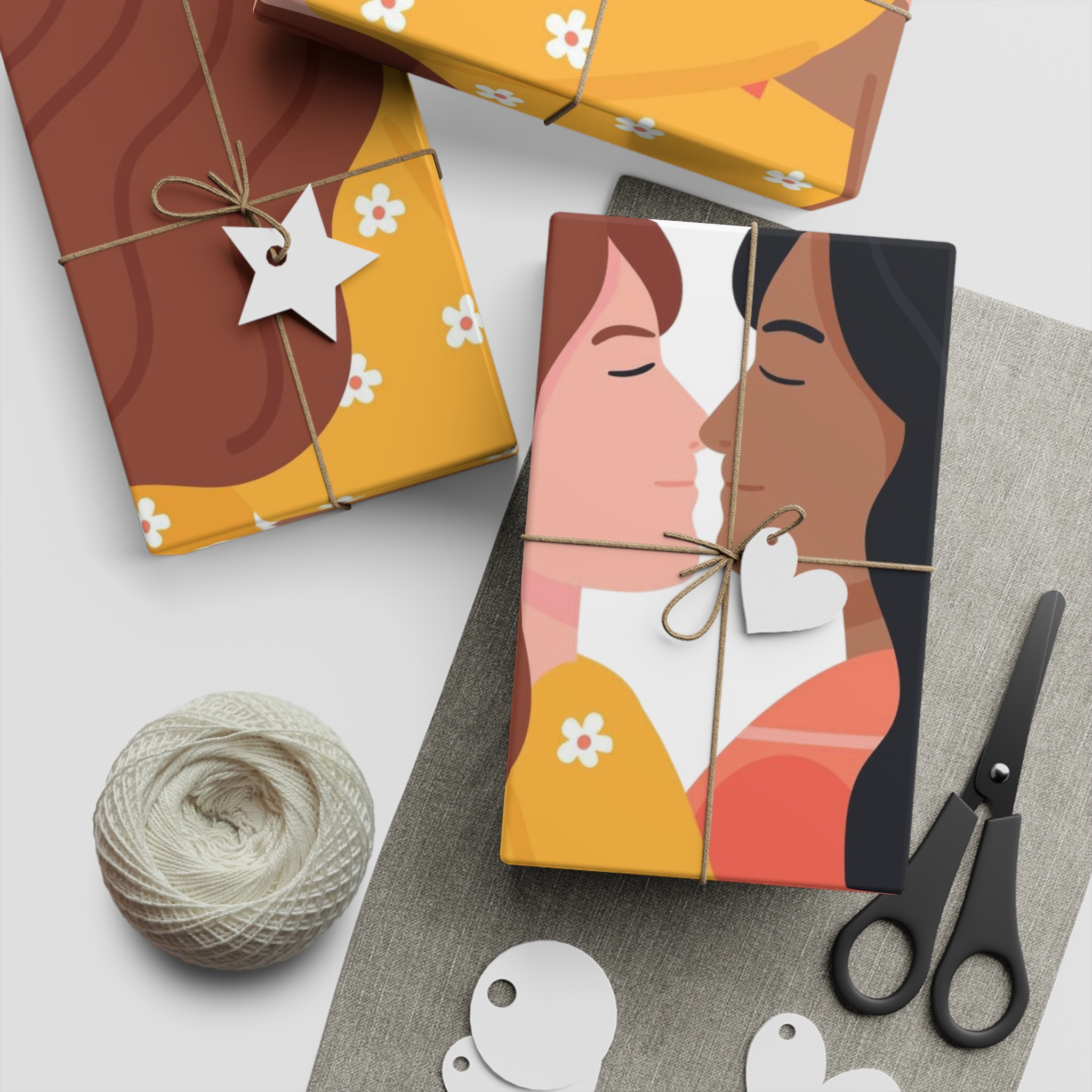 Hand Drawn Affectionate Lesbian Kiss (1) Gift Wrapping Paper Sheets 1pc - Image 5