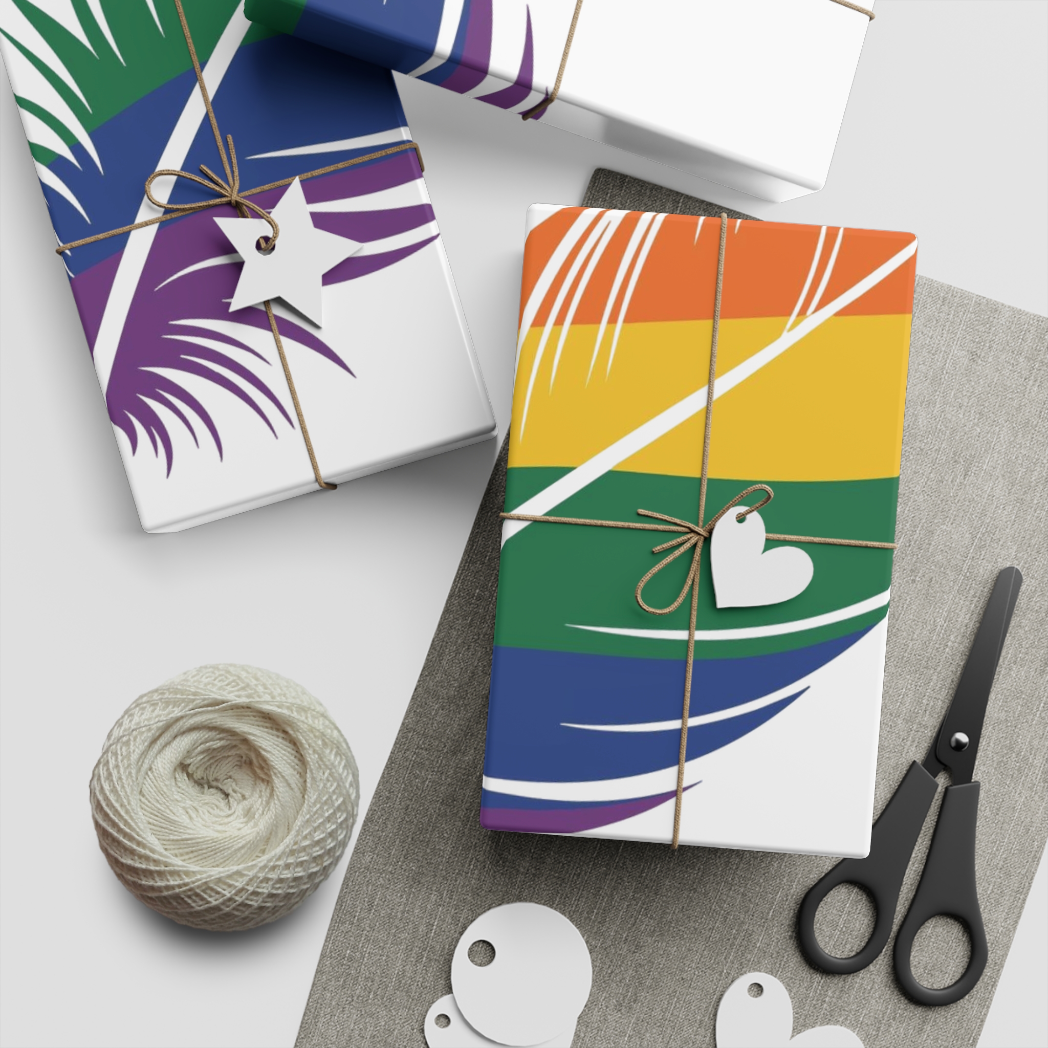 Single Feather Adorned With Vibrant Colors Rainbow Flag Gift Wrapping Paper Sheets 1pc - Image 5