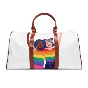 Celebrating Lgbtq Pride With Joyful Friends Wearing Rainbow Pride Shirts Waterproof Travel Bag