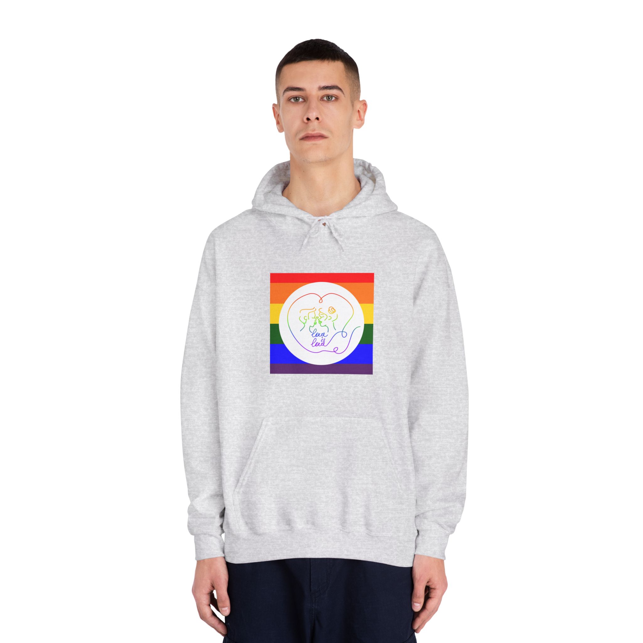 Poster With Kissing Woman Hand Lettering Love Is Love Theme Month Pride Lgbtq Love Background Unisex Dryblend Hooded Sweatshirt - Image 7