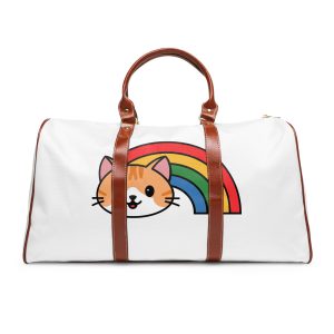 Cartoon Cat Head Illustration With Rainbow Happy Expression1 Waterproof Travel Bag