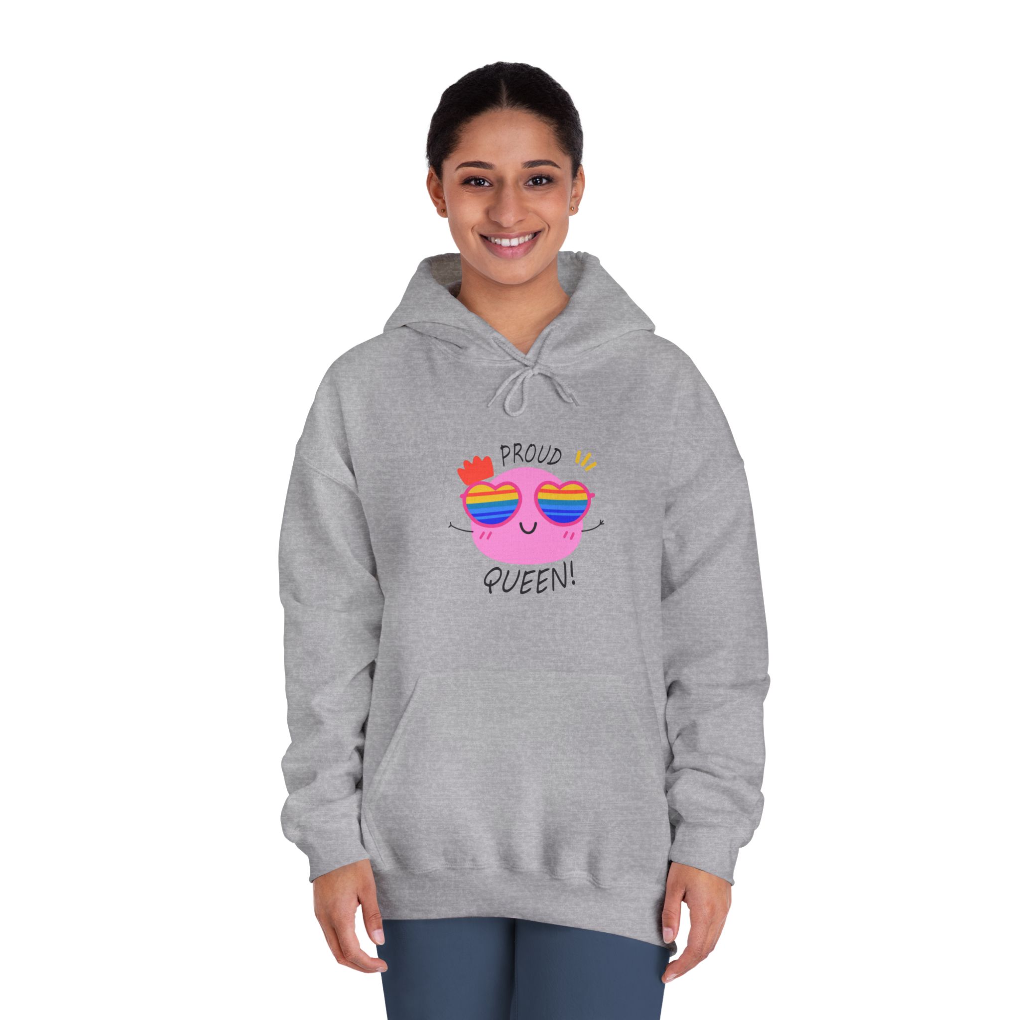 Pink Blob With Rainbow Heart Sunglasses Saying Proud Queen Flat Sticker Unisex Dryblend Hooded Sweatshirt - Image 16