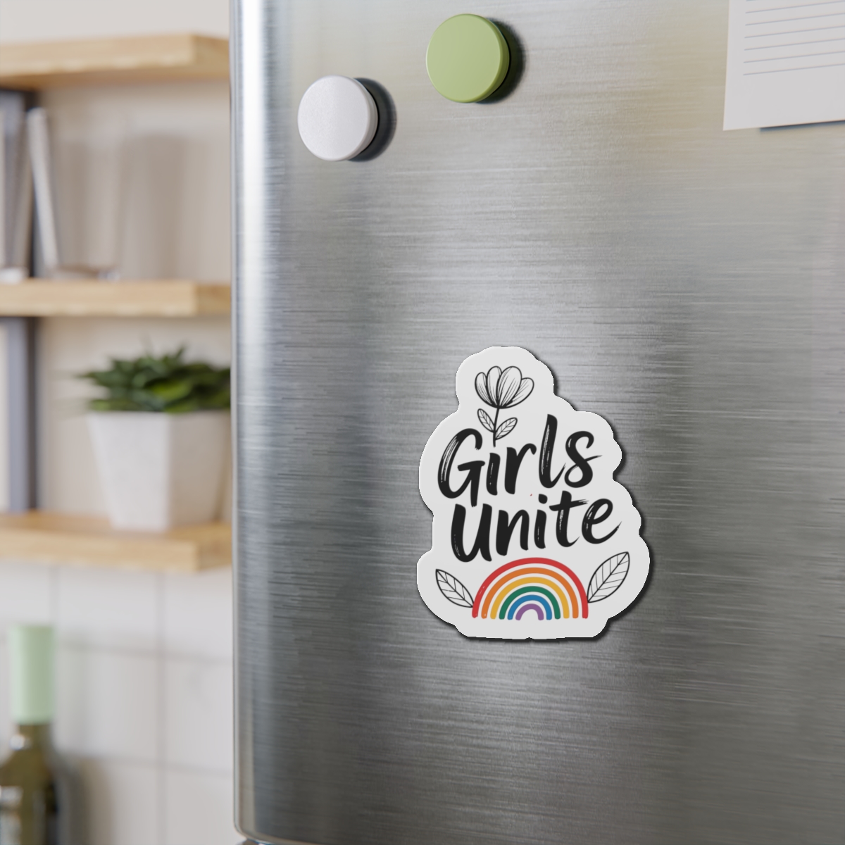 Empowering Girls Unite Slogan With Rainbow Floral Accents Die Cut Magnets - Image 12