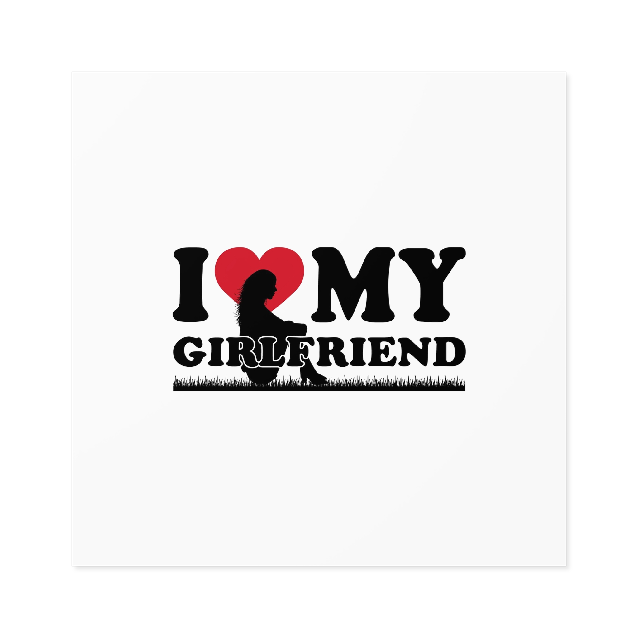 I Love My Girlfriend With Heart Accompanied By Silhouette Girl Sitting Grass Field Laminate Stickers Square - Image 57