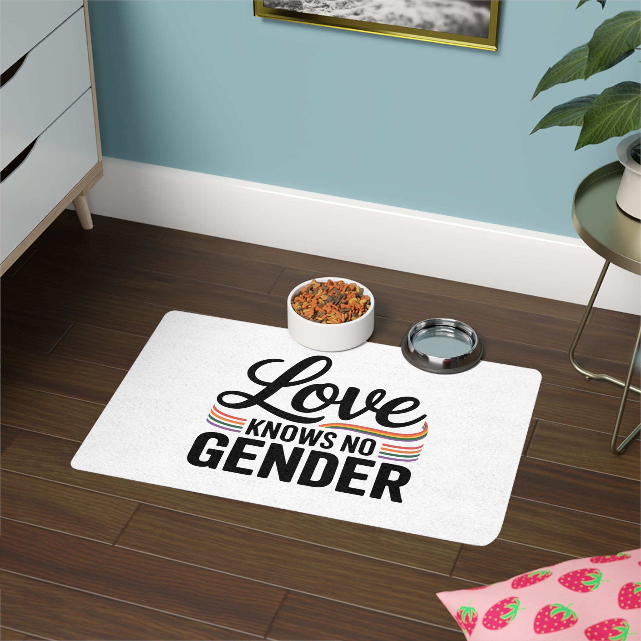 Love Knows No Gender T Shirt Design Isolated White Background 2 Pet Food Mat 12x18 - Image 4