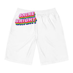 Rainbow Word Shine Bright Typography Design Element Mens Board Shorts Aop