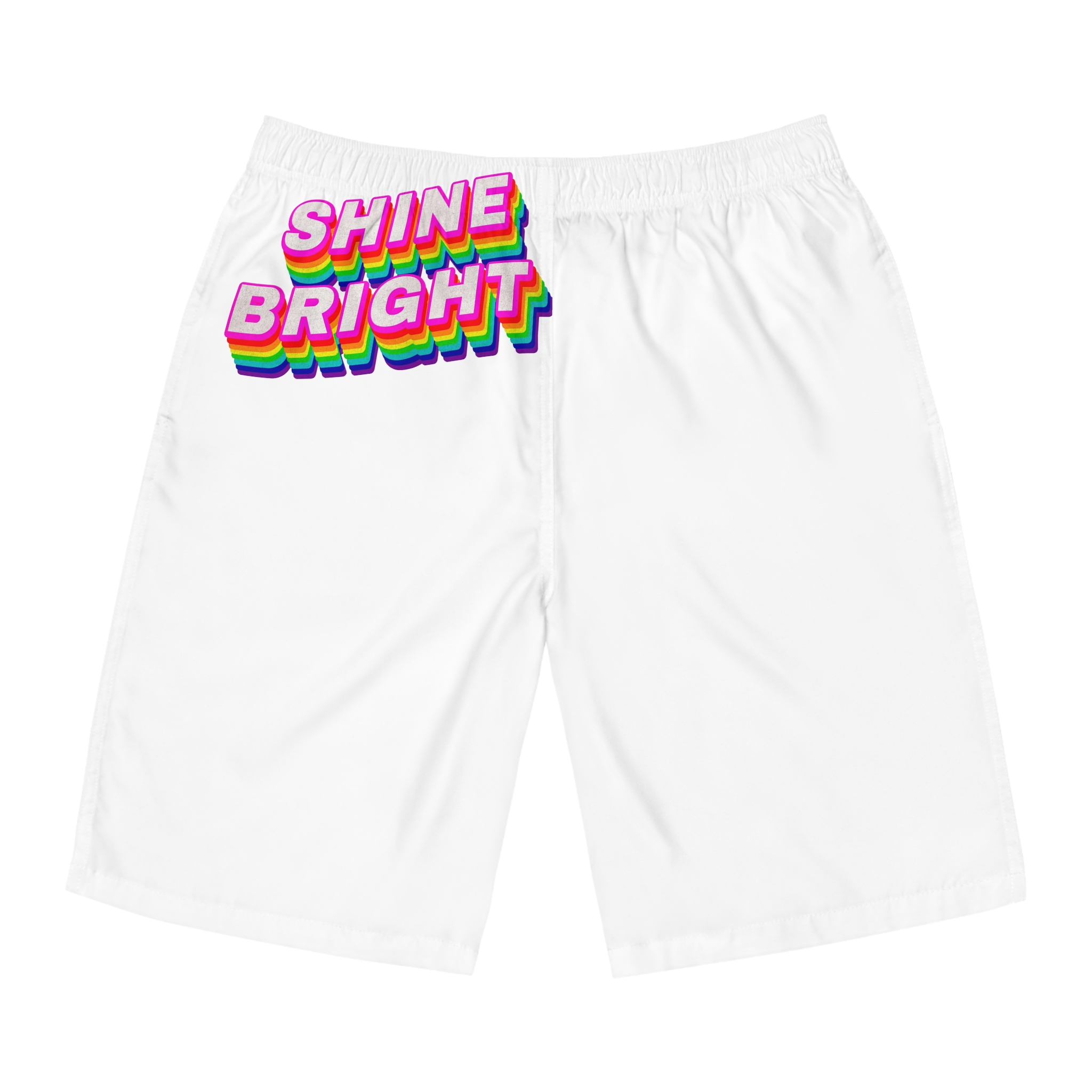 Rainbow Word Shine Bright Typography Design Element Mens Board Shorts Aop