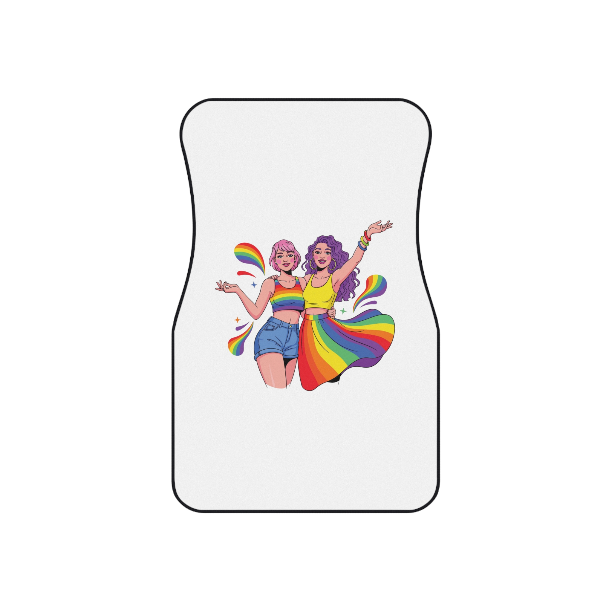 Two Happy Women Celebrating Diversity Pride With Rainbow Colors Splashes Car Mats Set Of 4 - Image 2