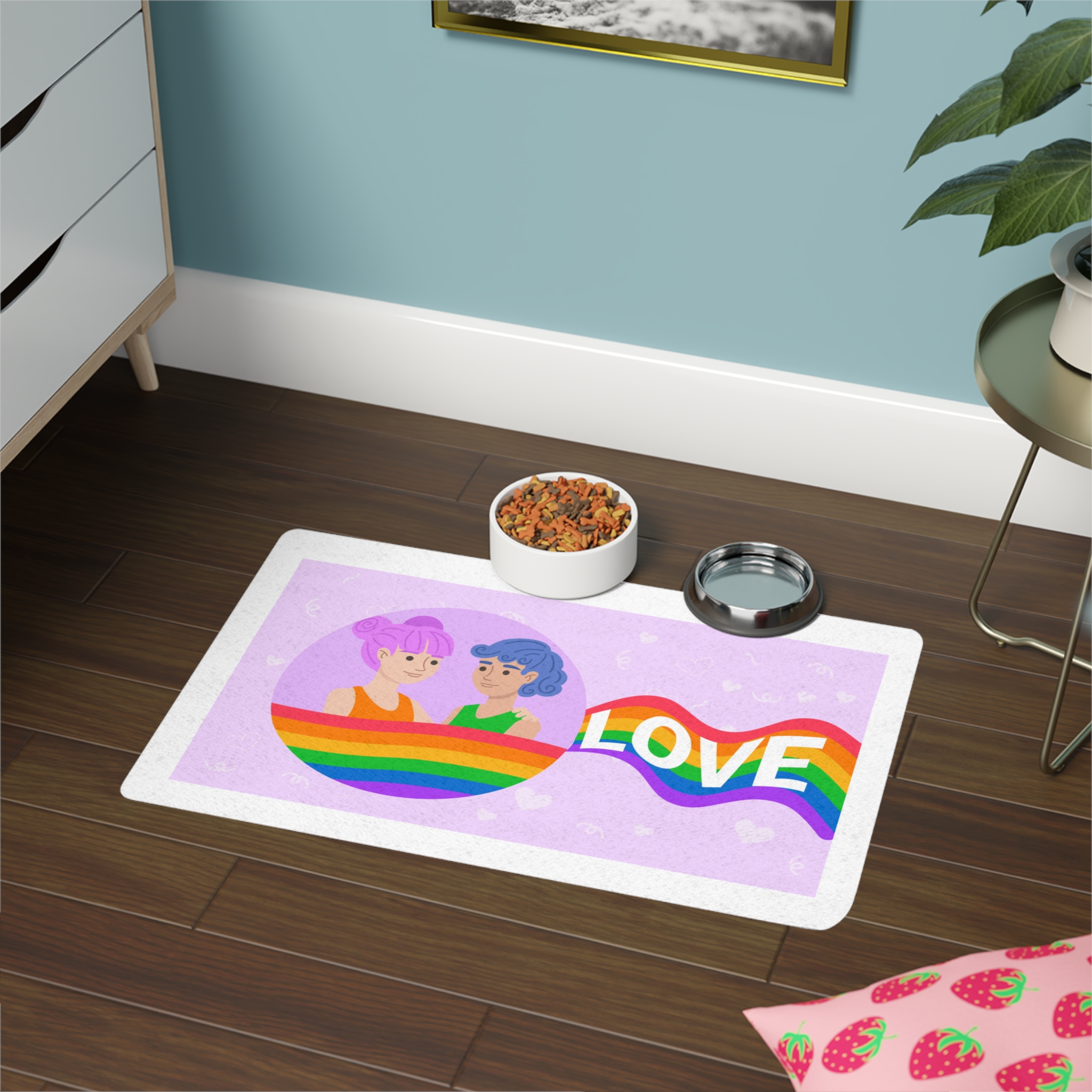 Joyful Group Holding Waving Pride Flag Pet Food Mat 12x18 - Image 4