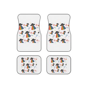 Seamless Pattern Ufo With Rainbow Beam Doodles Car Mats Set Of 4