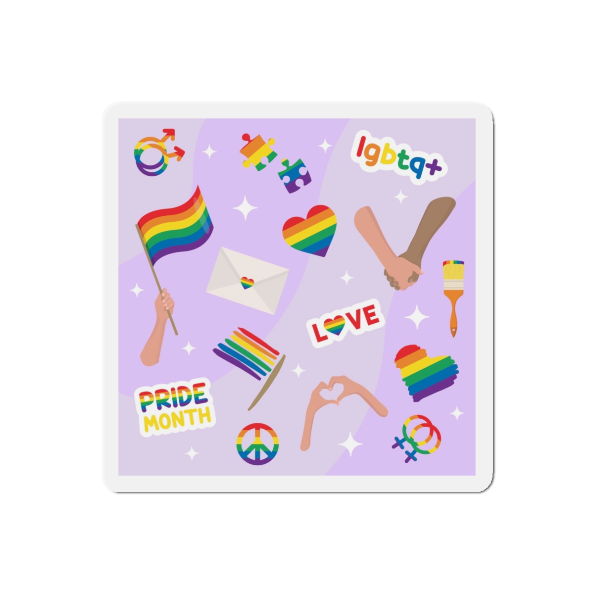 Cute Rainbow Colors Lgbtq Symbols Pride Flag Hands Holding Peace Love Die Cut Magnets - Image 10