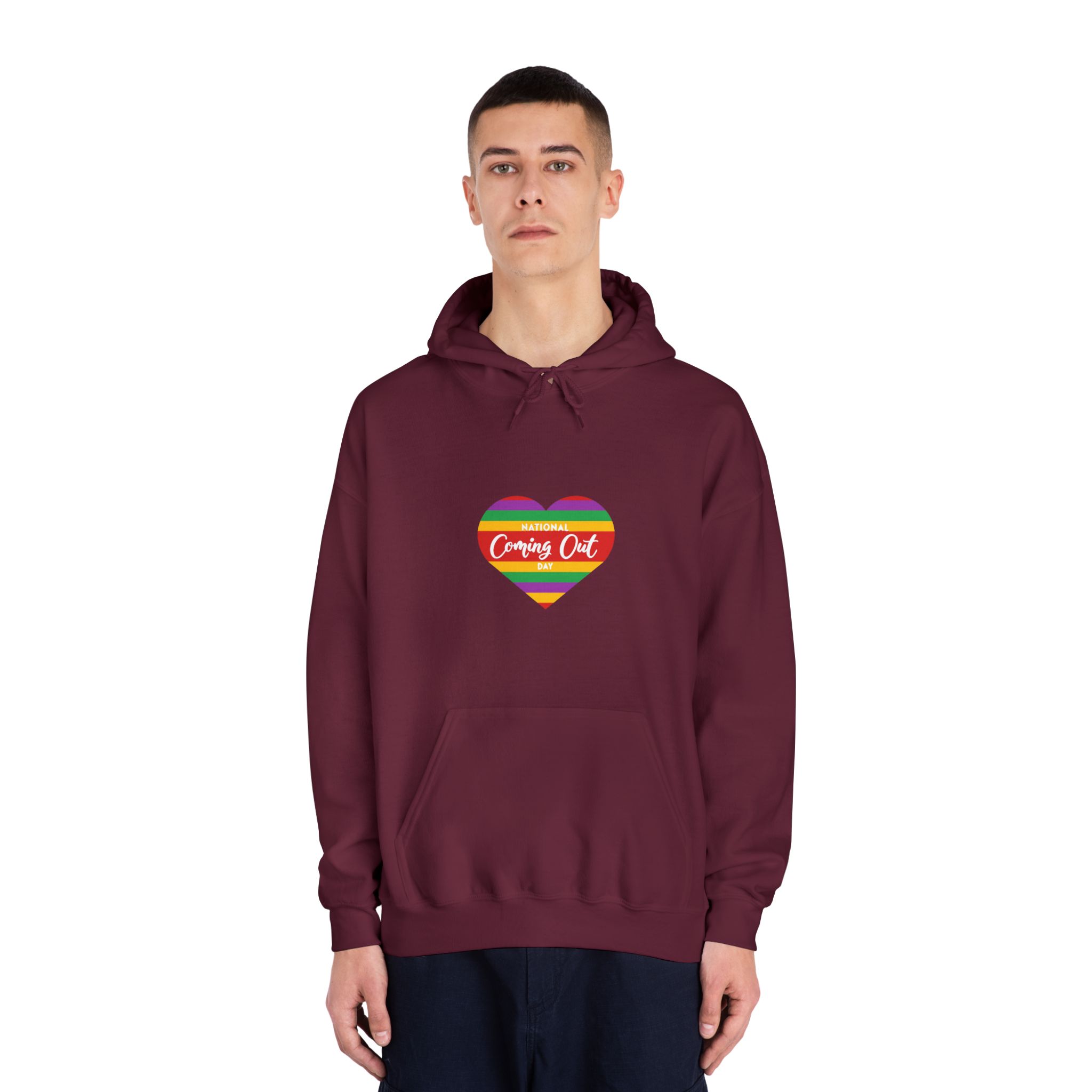 National Coming Out Day Rainbow Heart With Text Pride Lgbtq Unisex Dryblend Hooded Sweatshirt - Image 19