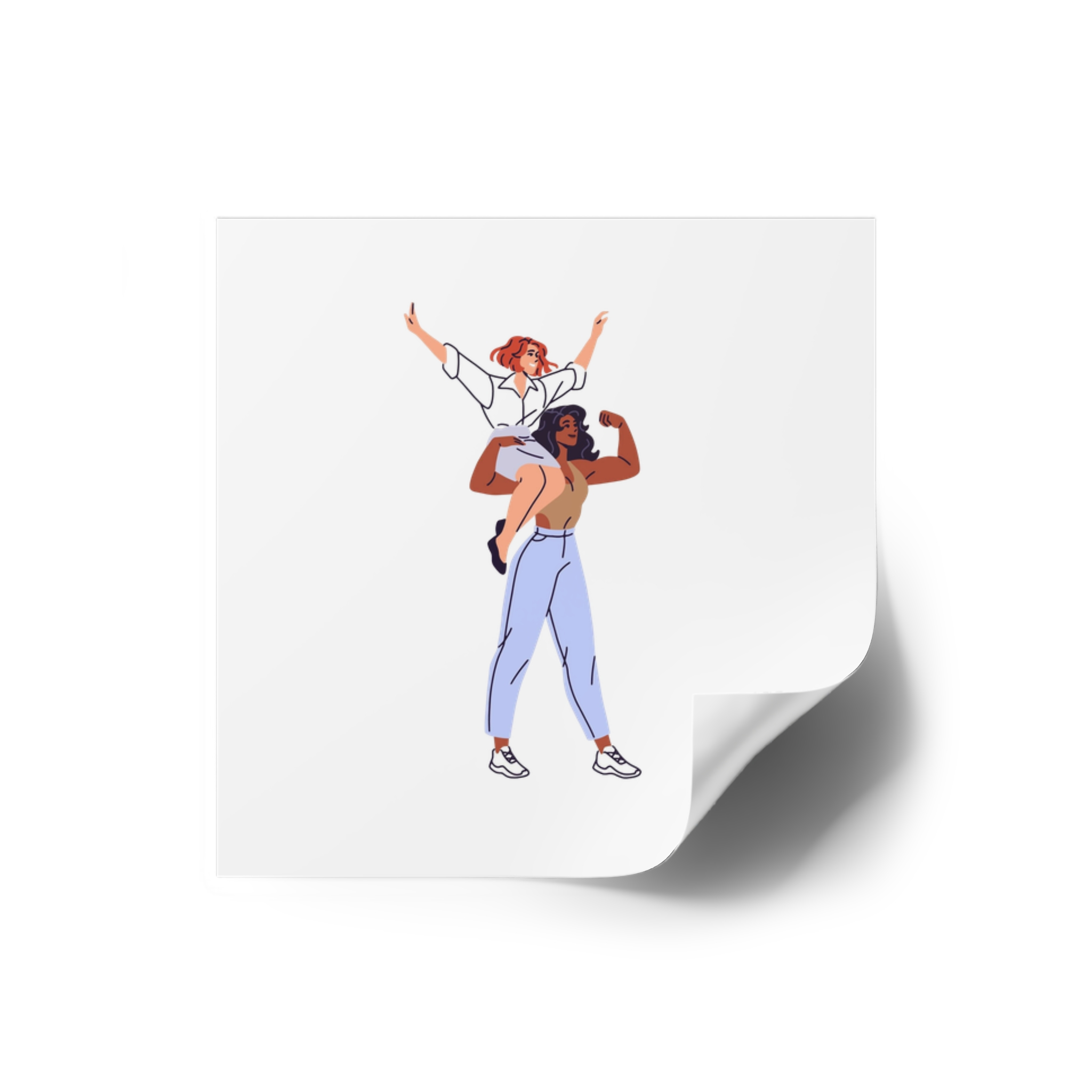 Happy Feminists Celebrate Success Winning Diverse Women Cheer Hands Up Support Feminism Strong Girl Holds Her Friend Shoulder Flat Isolated Vector Illustration White Background Laminate Stickers... - Image 10