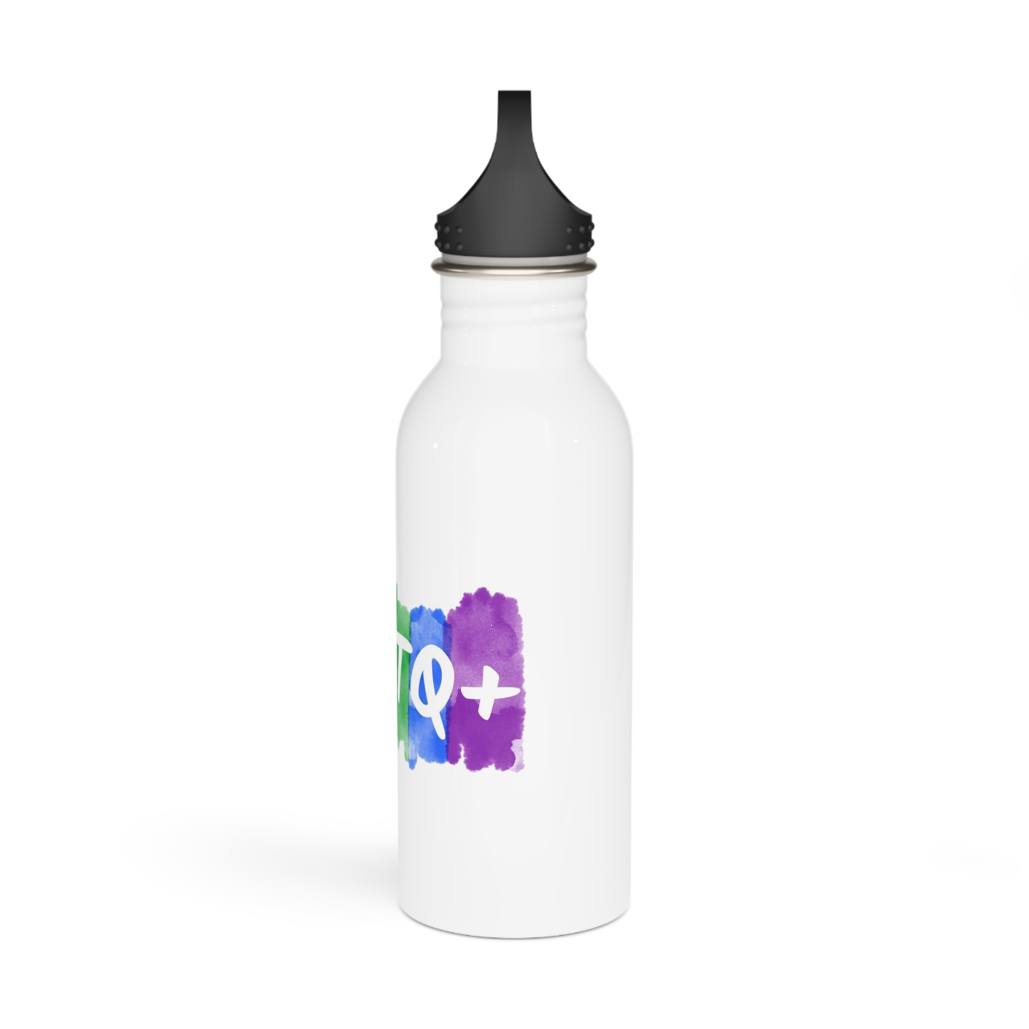Lgbtq Logo Lettering Text Vector Rainbow Watercolor Paint Textured Colorful Stripes Stainless Steel Water Bottle - Image 4