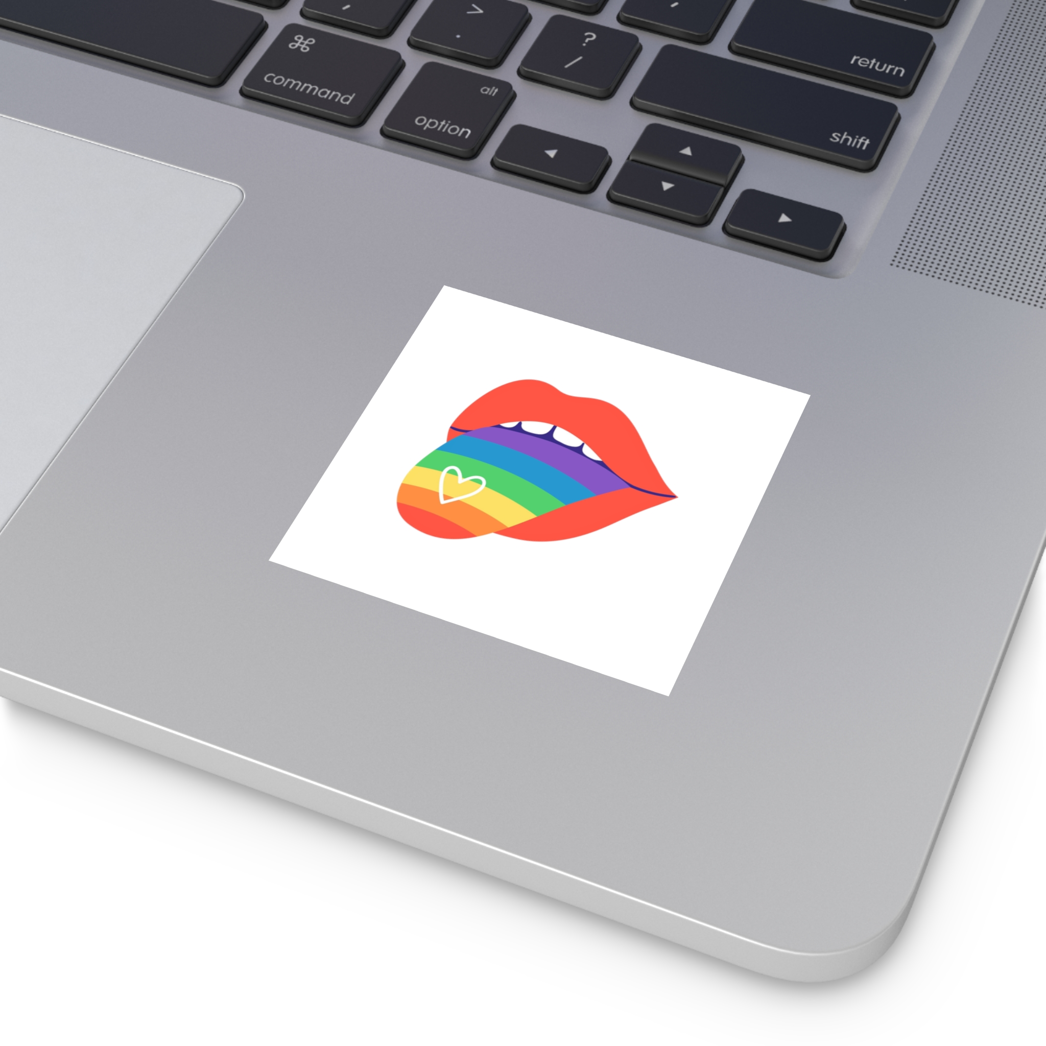 Open Red Lips With Rainbow Tongue Hand Drawn Vector Illustration Laminate Stickers Square - Image 7
