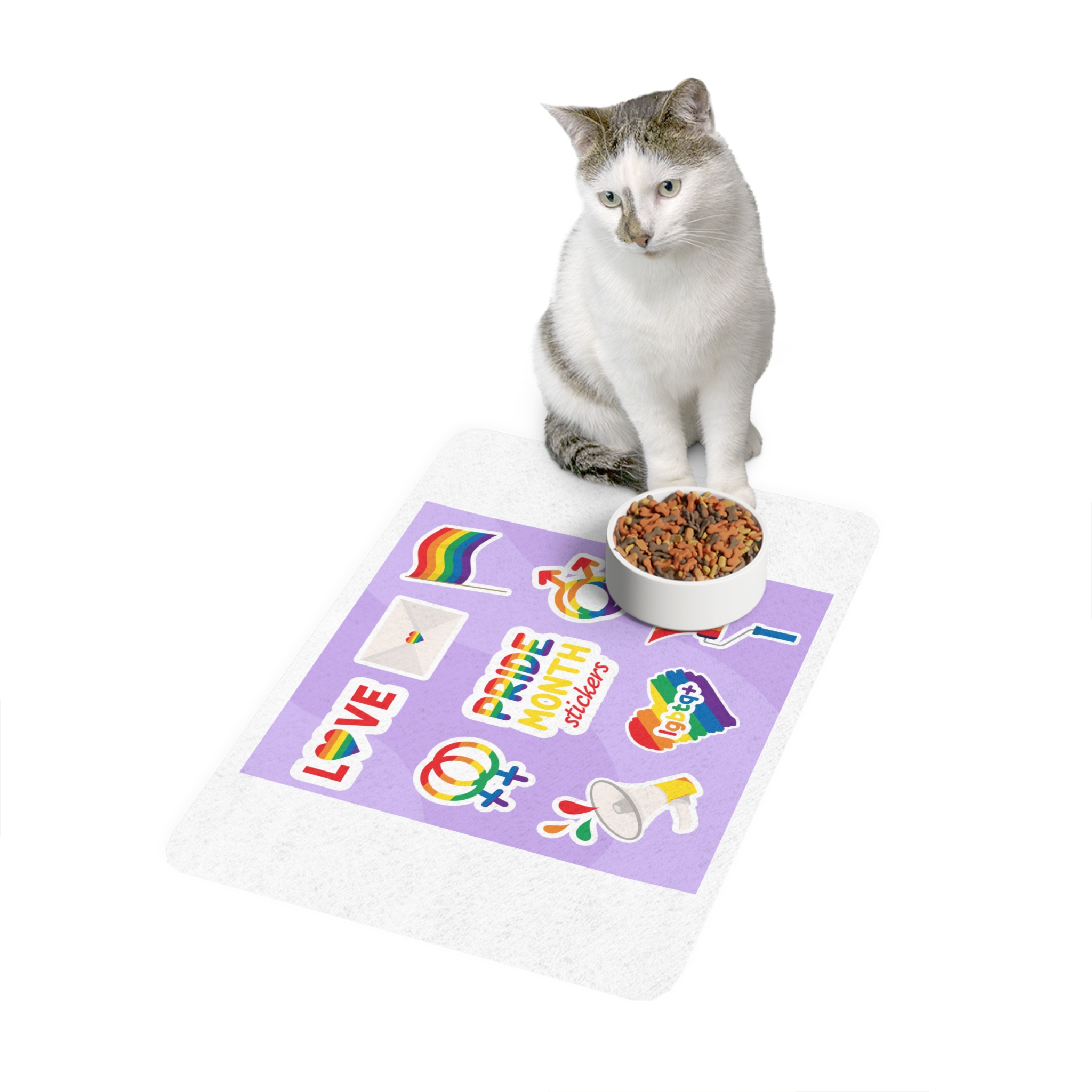 Pride Month Stickers Lgbtq Rainbow Flag Cute Flat Illustrations Pet Food Mat 12x18 - Image 3