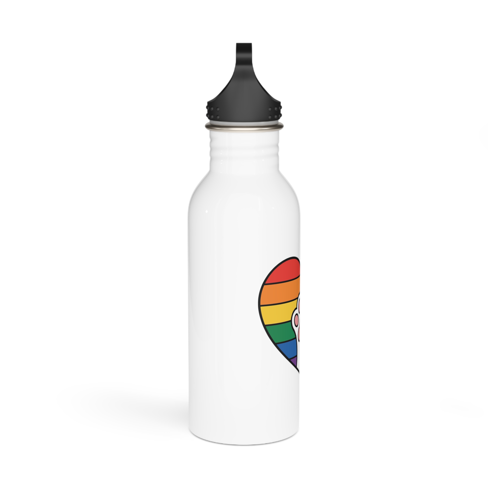 Rainbow Heart With Cute Cat Paw Pride Illustration Stainless Steel Water Bottle - Image 2